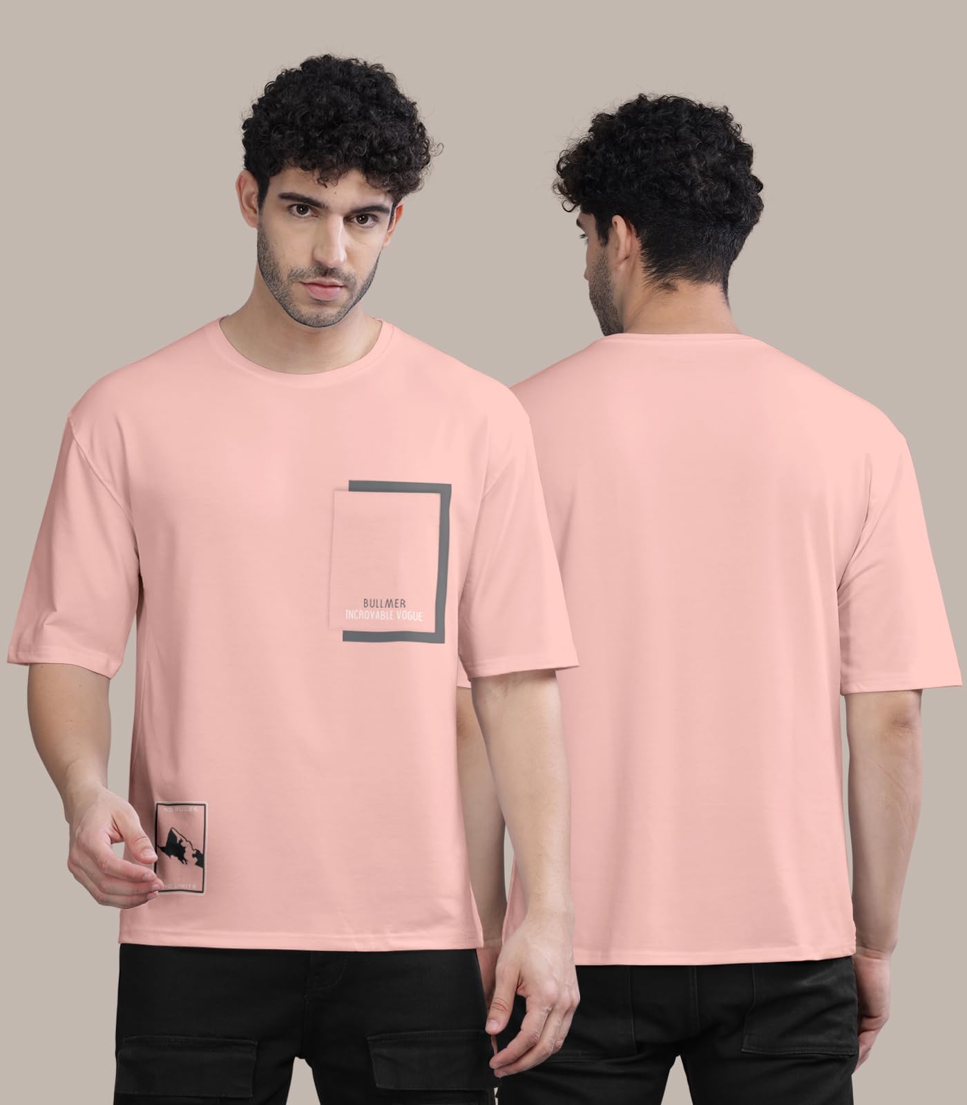 BULLMER Front Printed Round Neck T-shirt for Men - Peach - Image 2