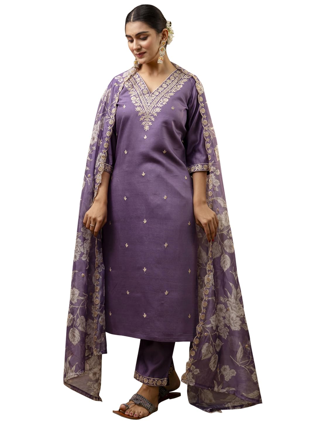 VredeVogel Women's Embroidered Kurta Set - Levender
