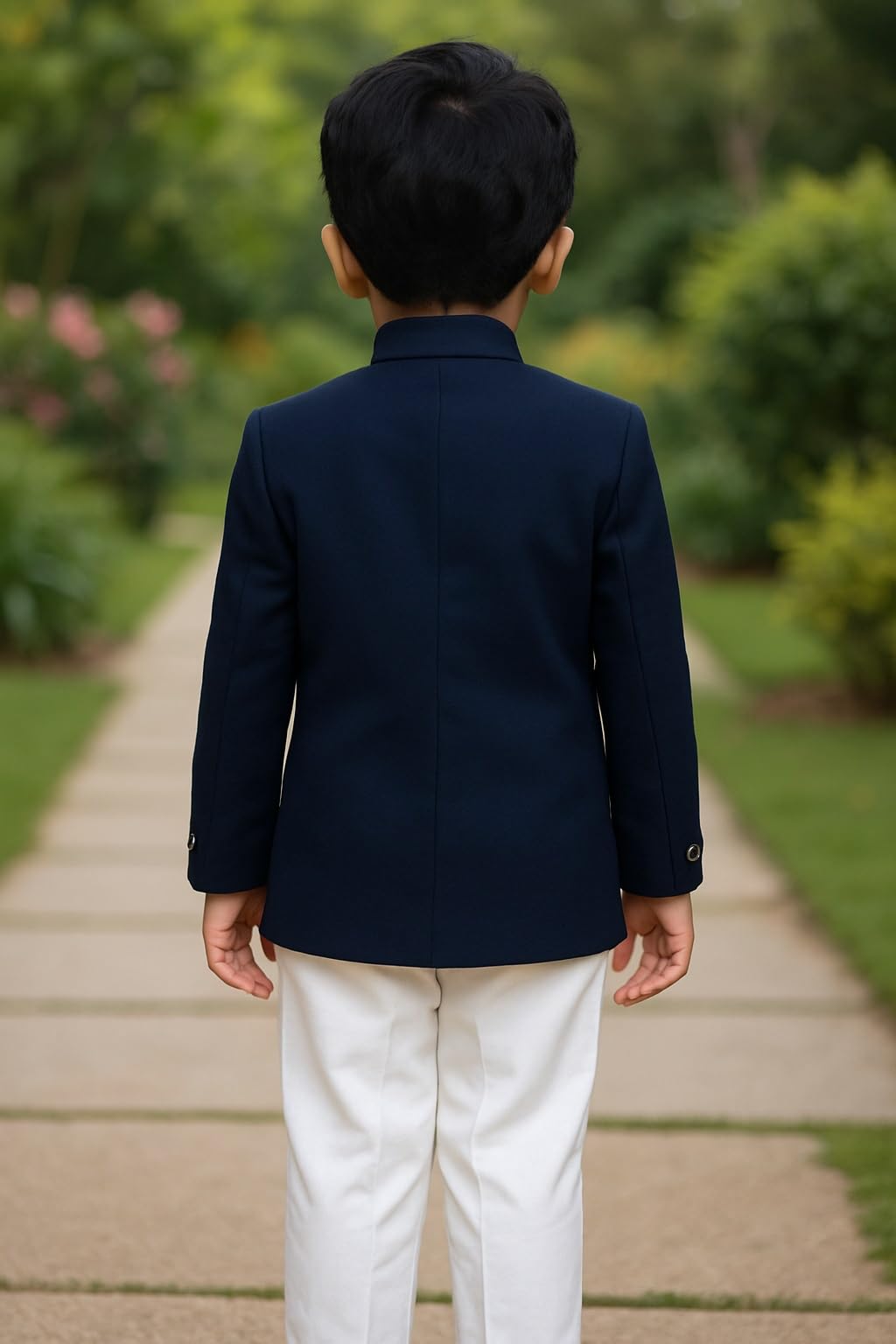 GarbGlide Baby Boy Sherwani - Navy Blue Embroidered - Image 4