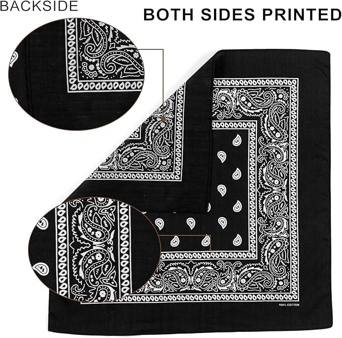 SPIN CART Unisex Cotton Paisley Bandana - Black - Image 2
