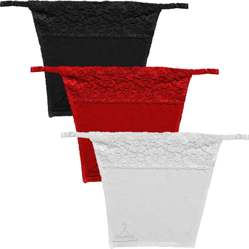 Dressably Women's Cotton Clip-on Mock Lace Camisole - Black, Red & White