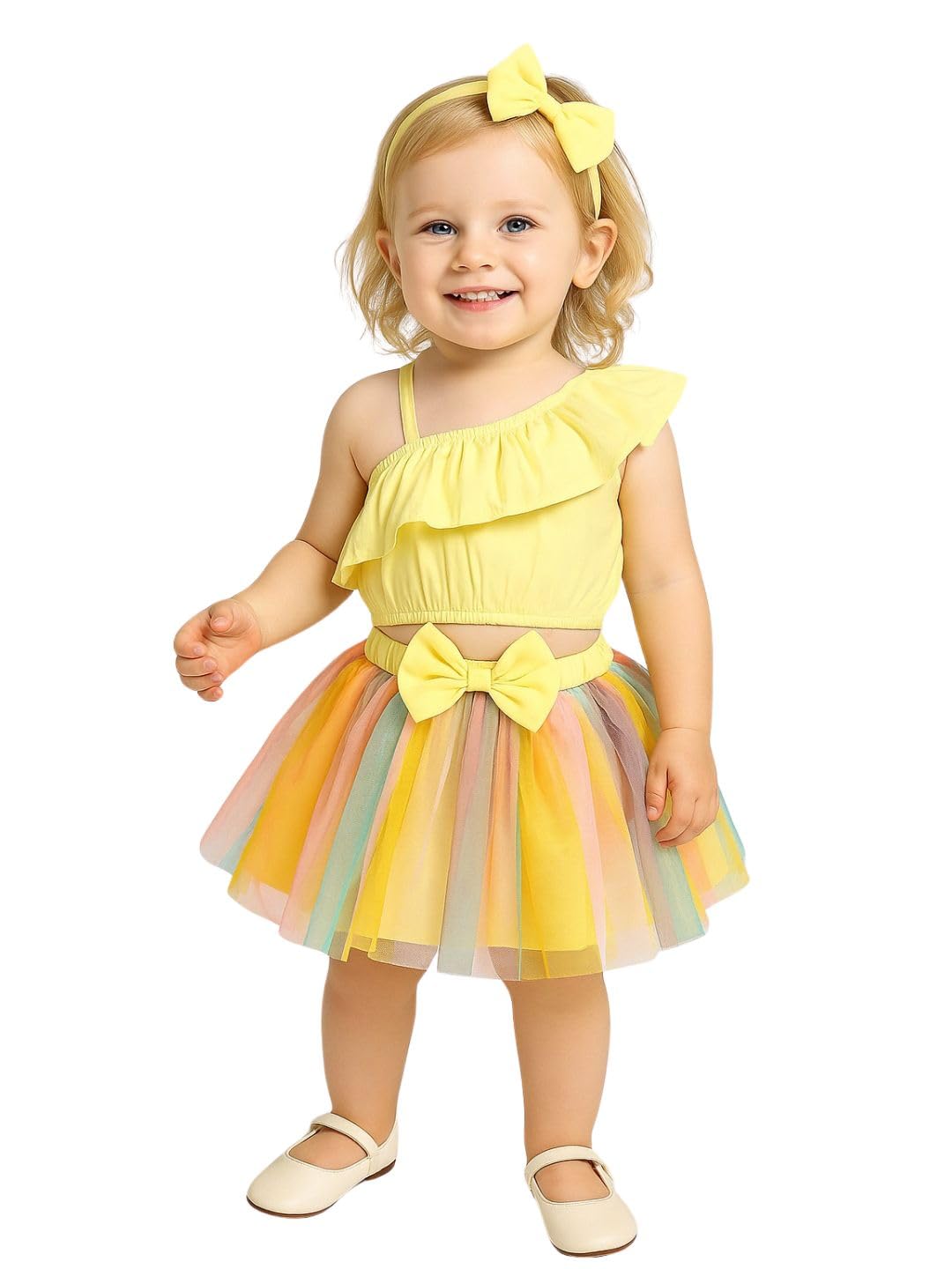 A.T.U.N. Baby Girls One Shoulder Crop Top with Printed Skirt