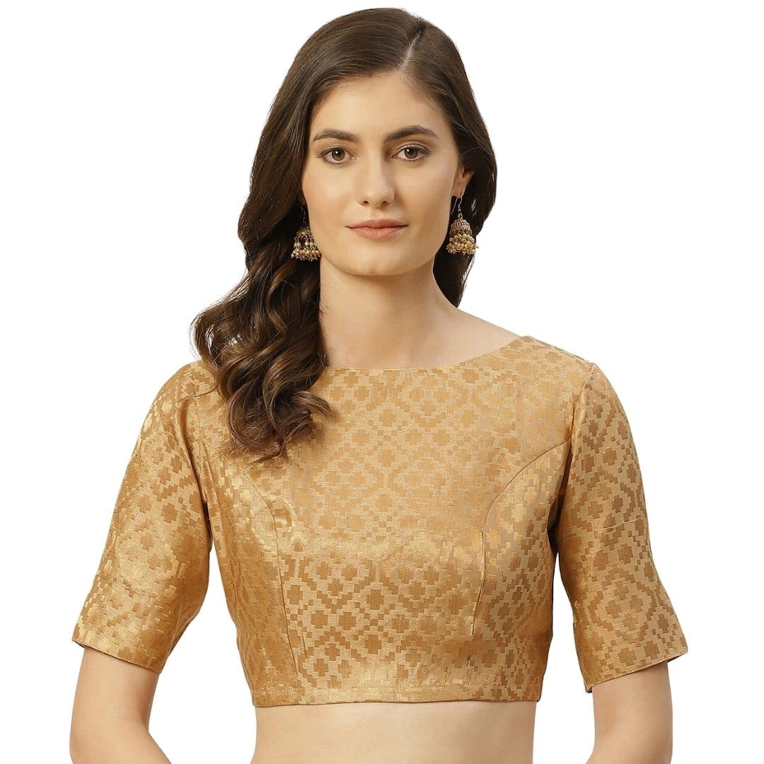 Studio Shringaar Women's Brocade Saree Blouse - Gold
