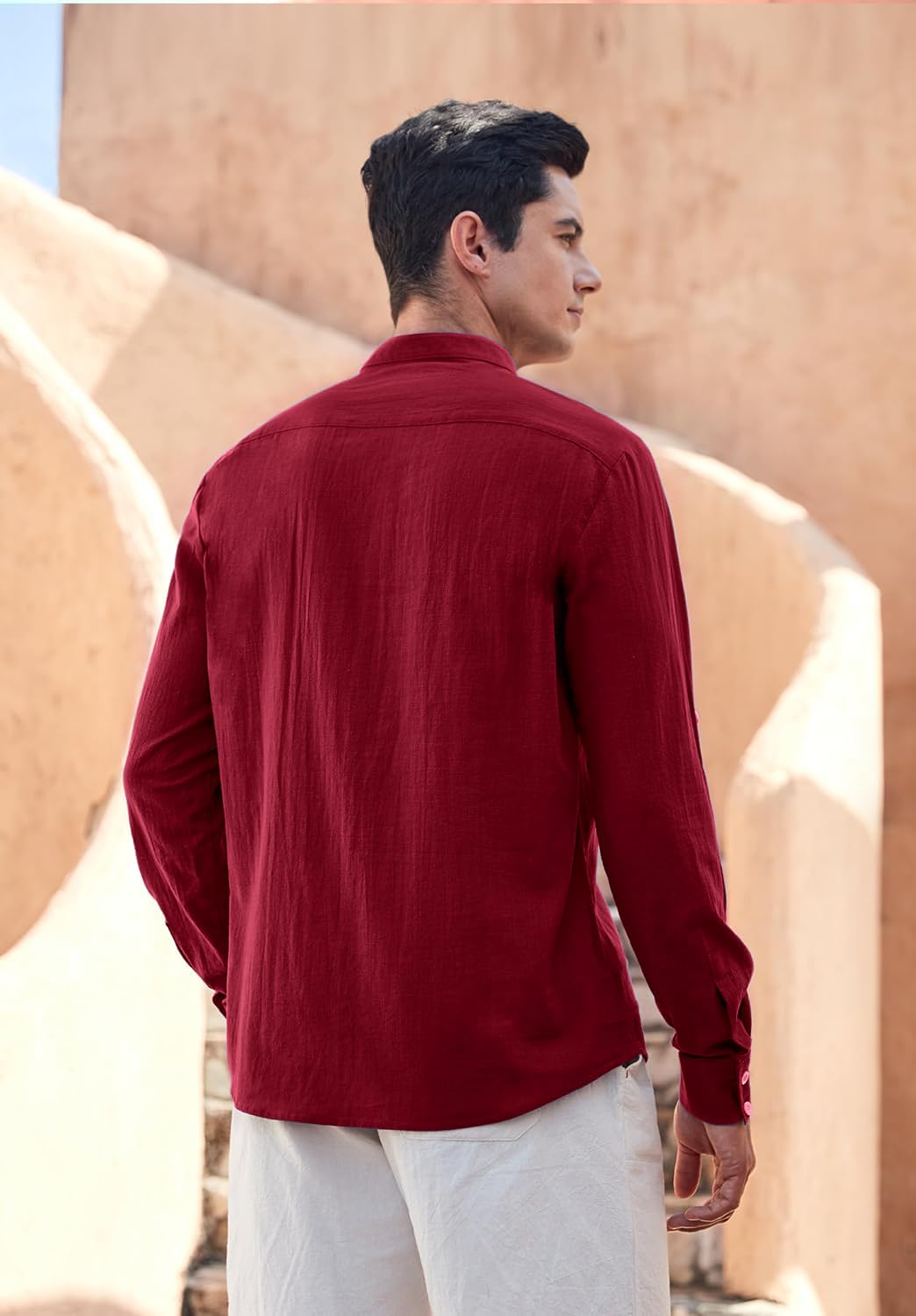 Zombom Maroon Cotton Blend Kurta for Men - Image 3