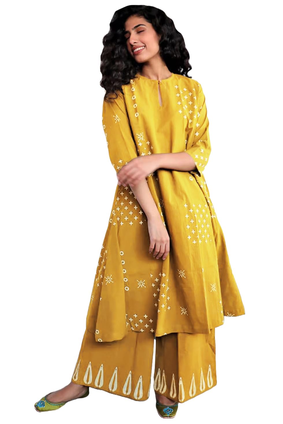 GoSriKi Women's Yellow A-Line Kurta with Palazzo