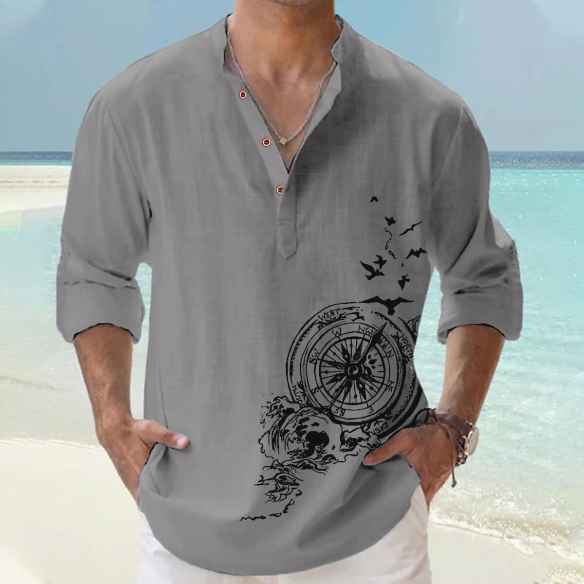 DEELMO Grey Mandarin Collar Kurta for Men - Image 4