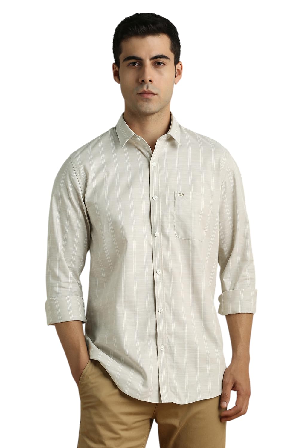 Peter England Men's Striped Slim Fit Shirt - Grey