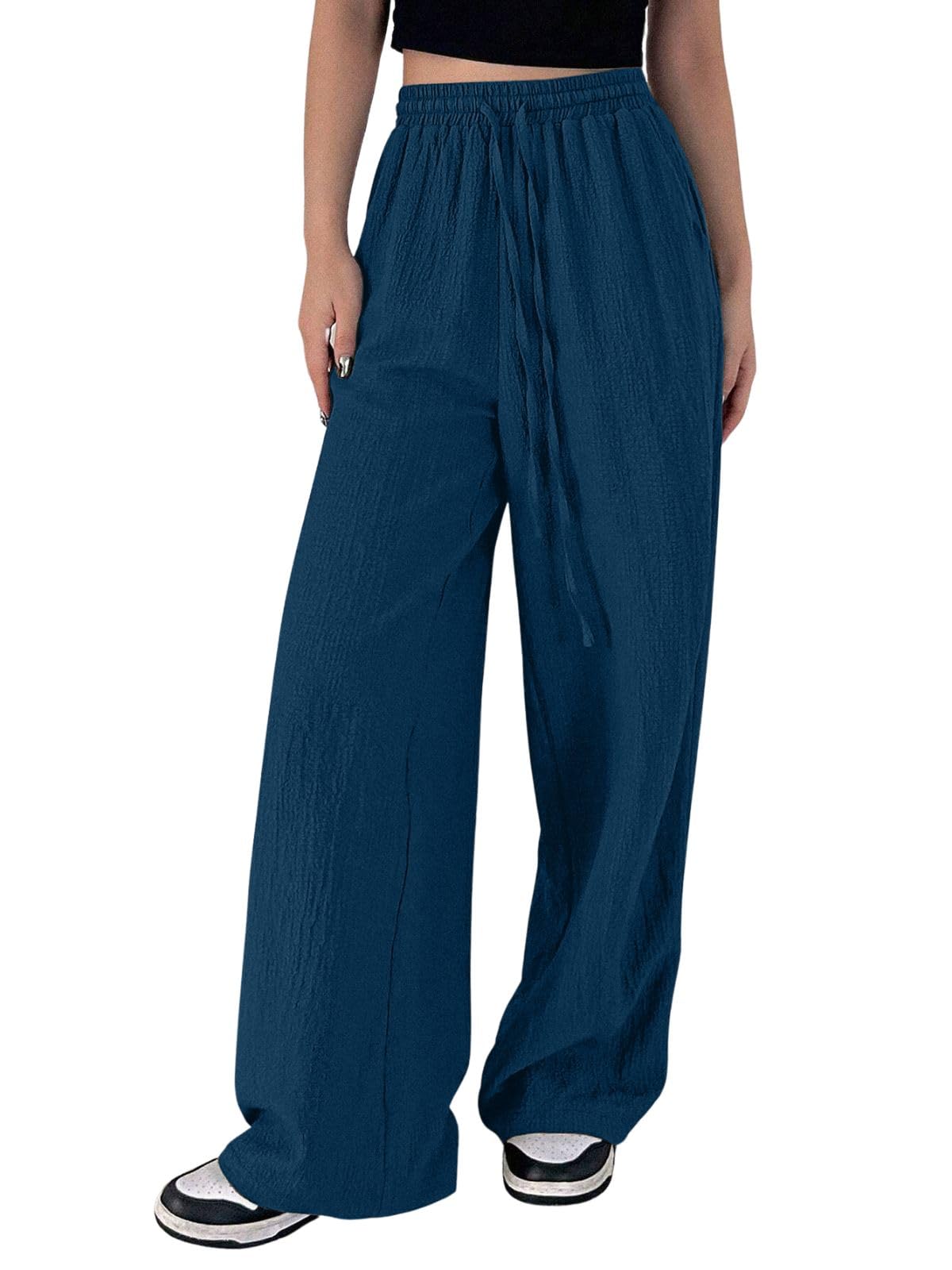 High-Waist Textured Trousers for Women
