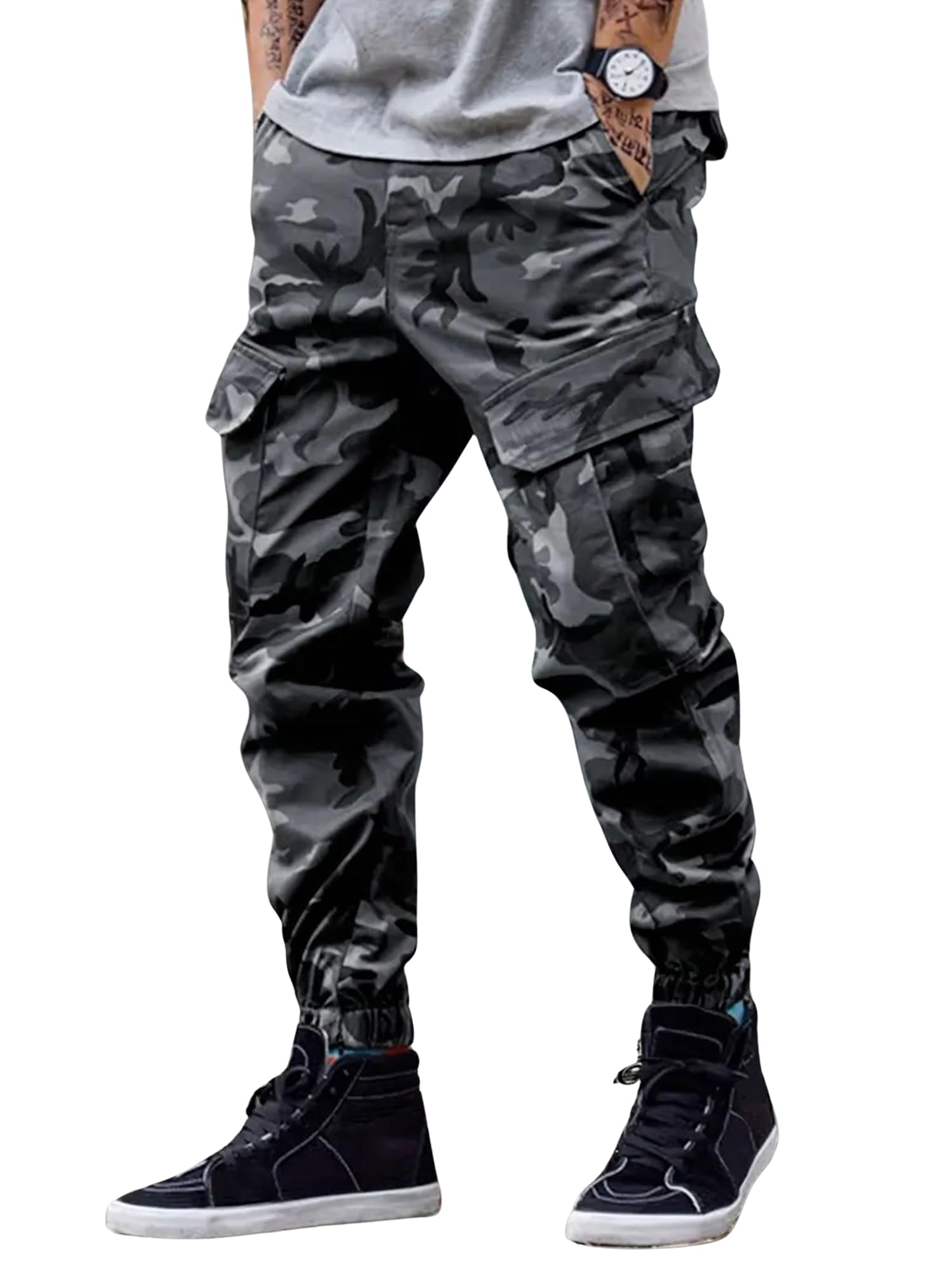 Lymio Men's Camouflage Cargo Jogger Pants - Grey Camo