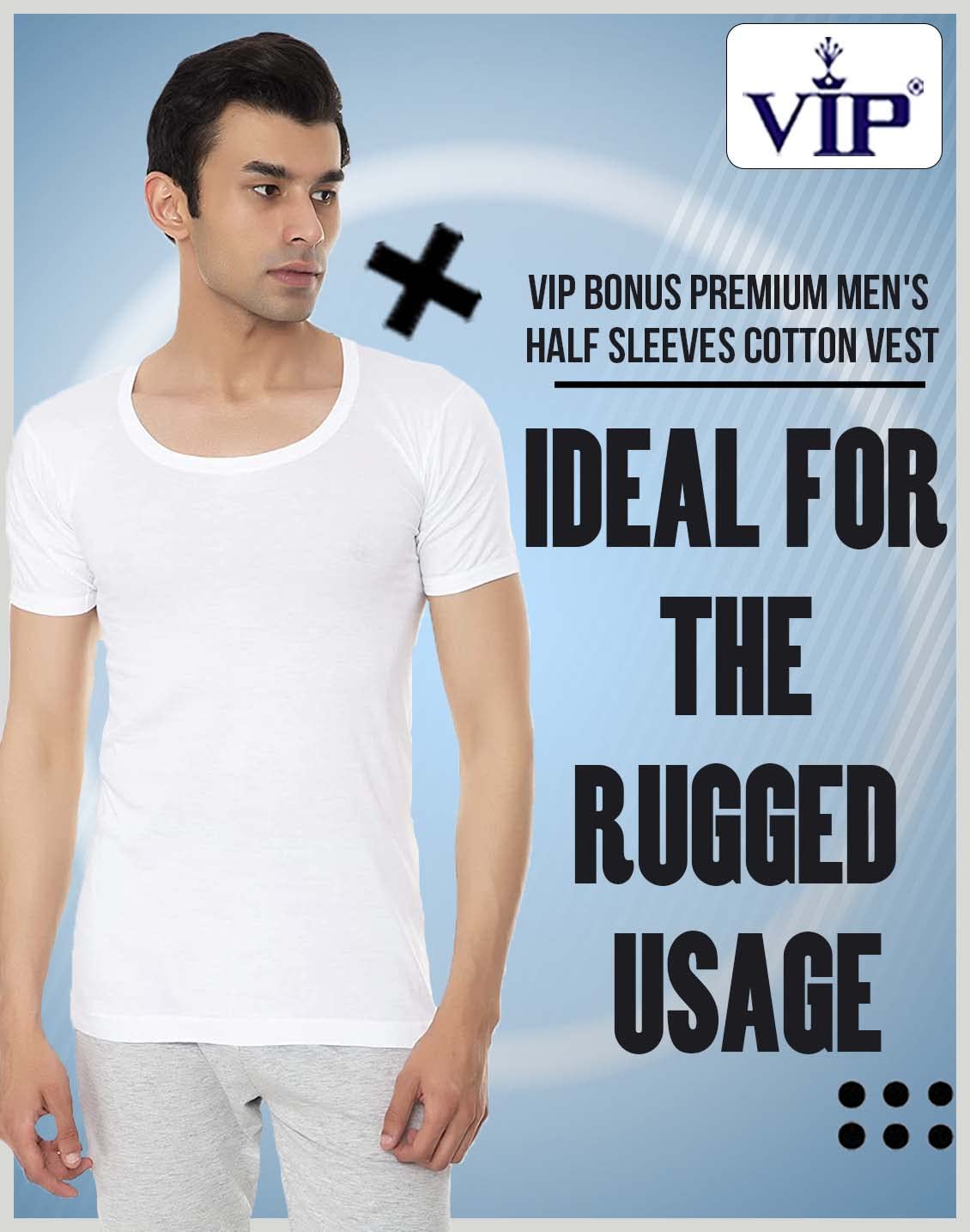 VIP Men Cotton Half Sleeves Vest - White - Image 5