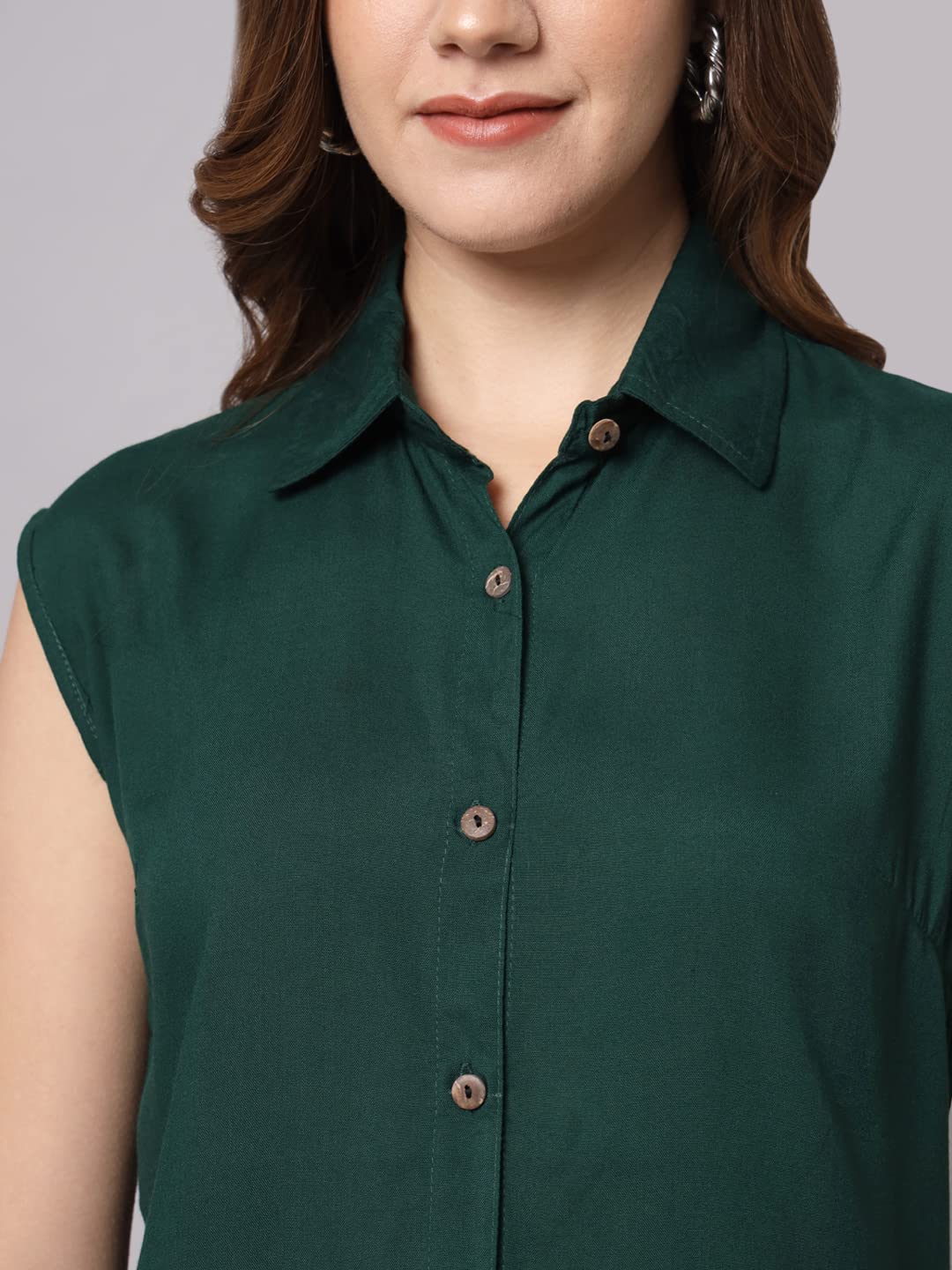 FUNDAY FASHION Women's Rayon Blend Sleeveless Shirt - Bottle Green - Image 4