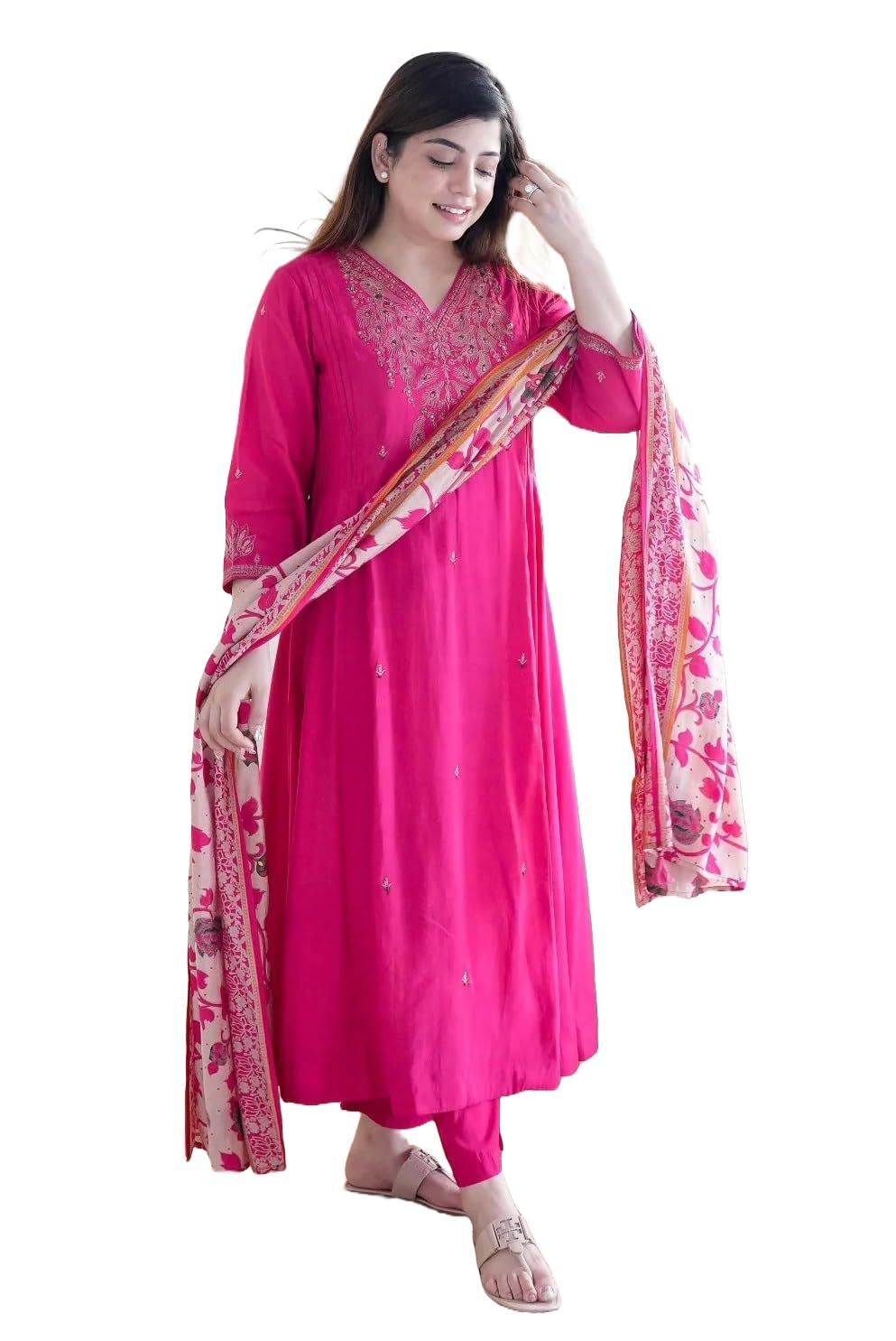 KLOSIA Kurta Pant Set with Dupatta - Pink
