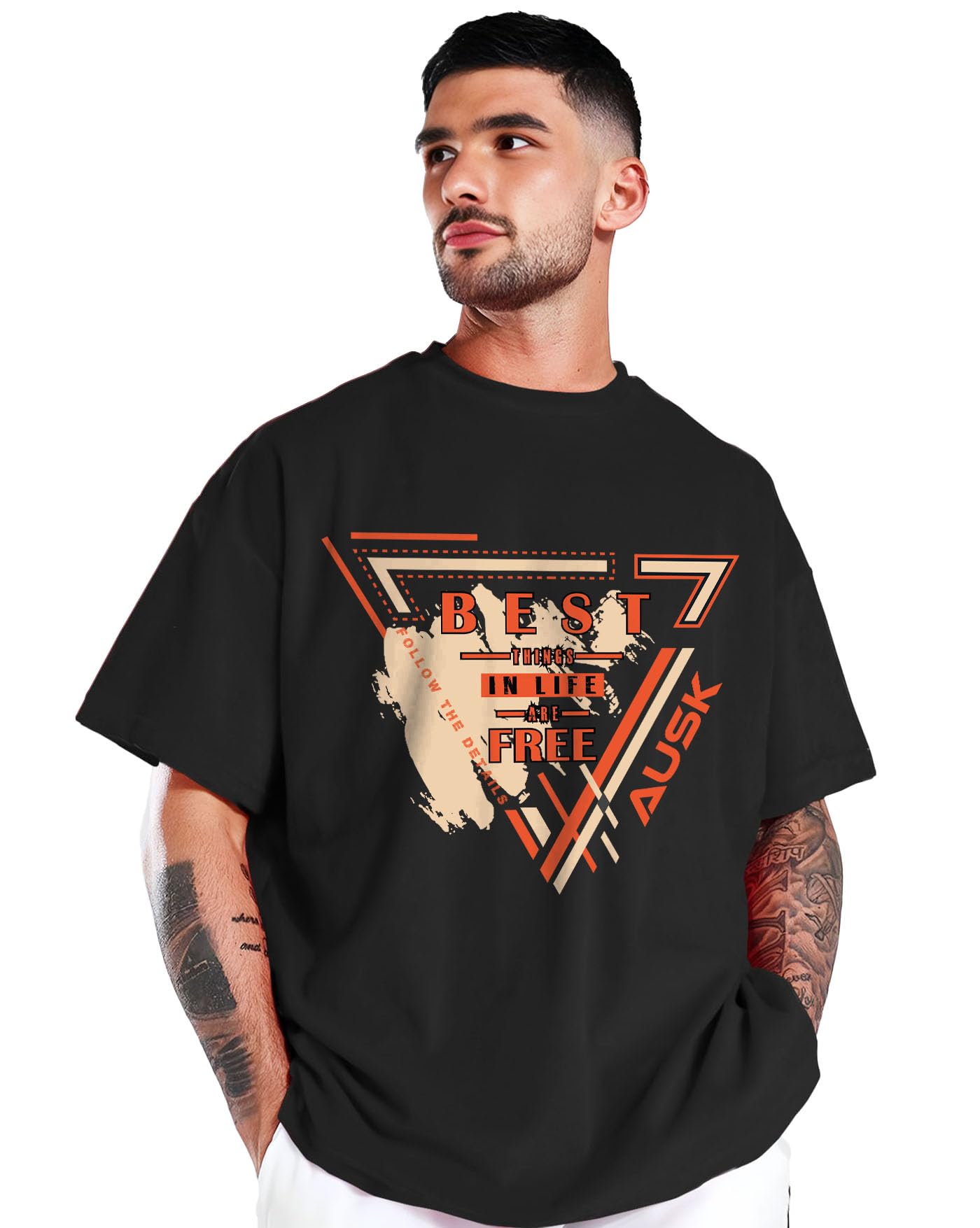 AUSK Men Printed Oversized T-Shirt - Black