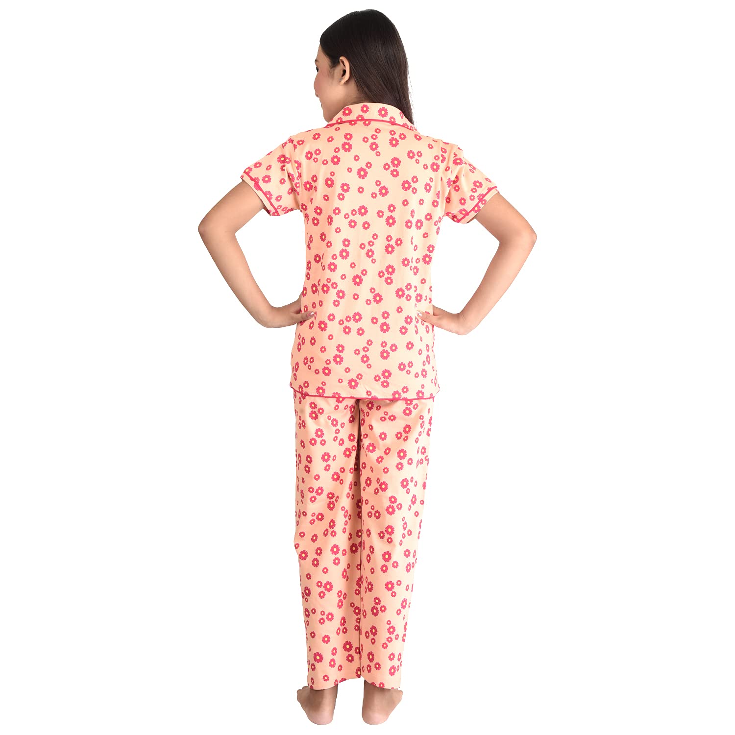 Clothe Funn Peach Cotton Nightwear Set for Girls - Image 5