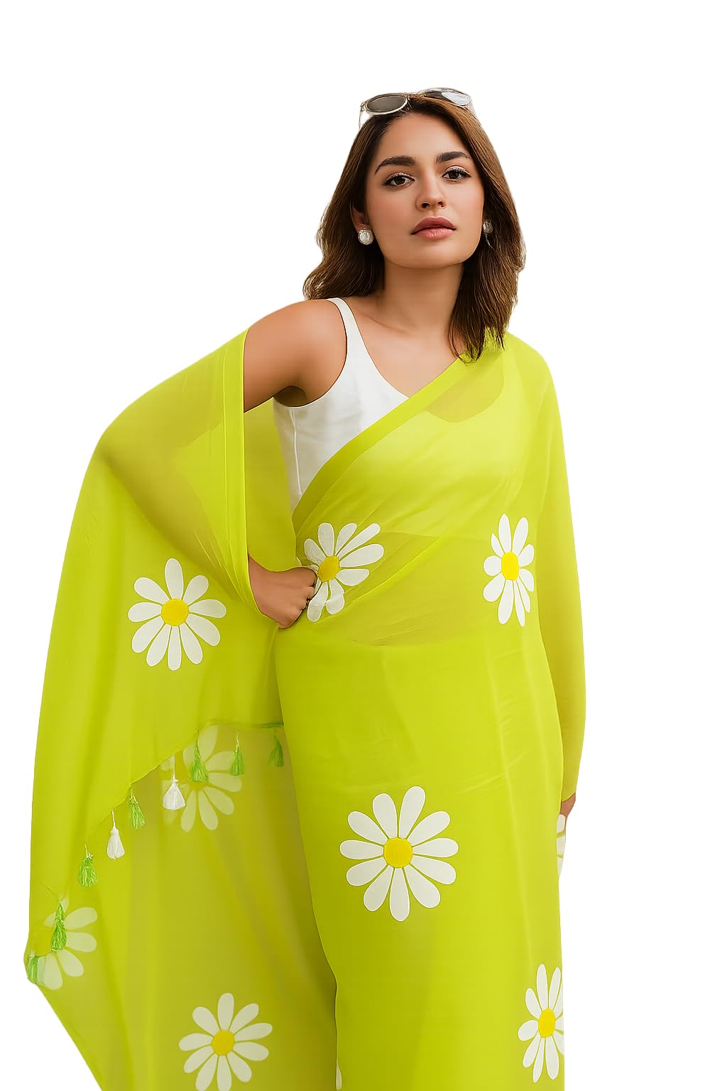 GarbGlide Women's Light Green Cotton Saree