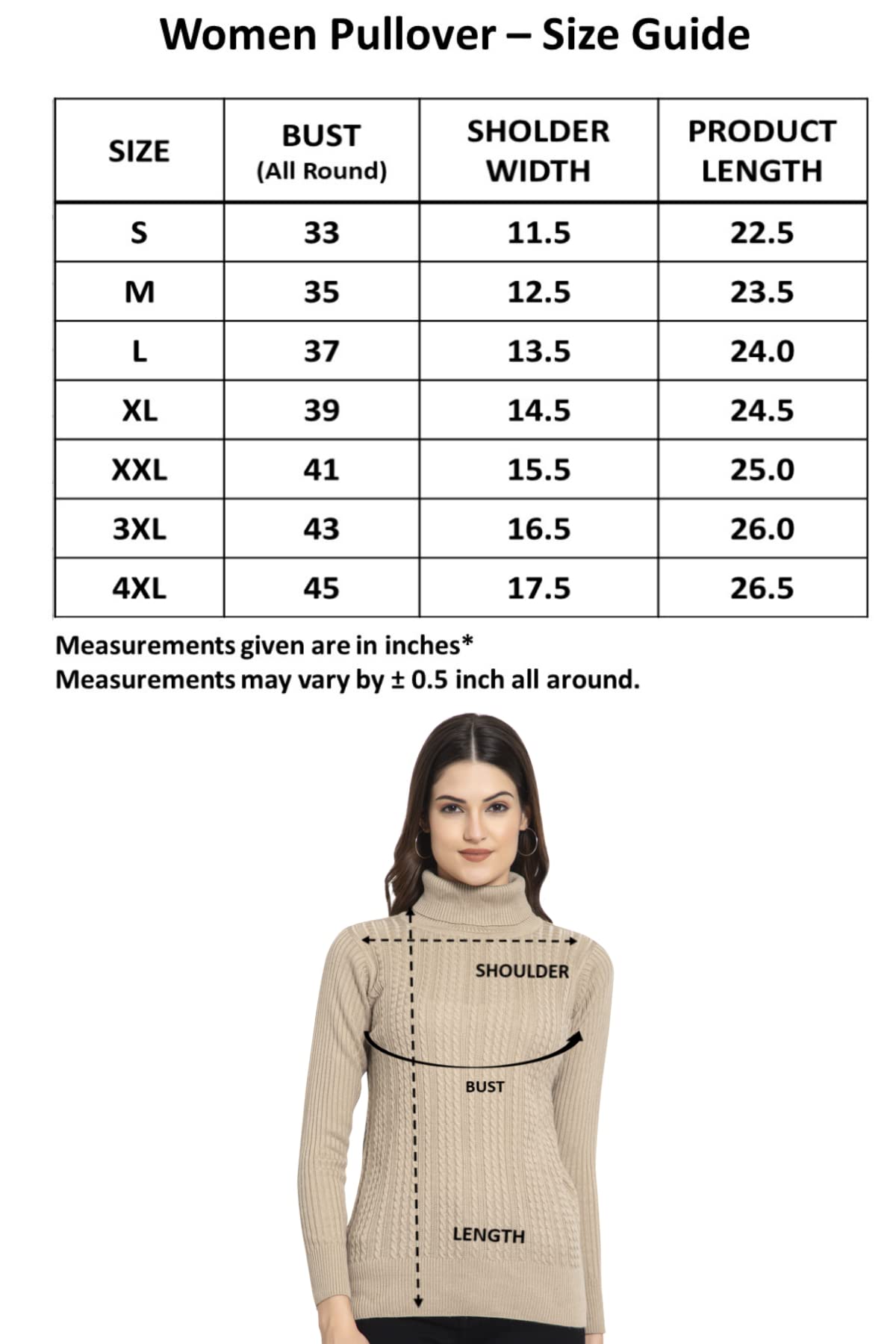 GODFREY Women's Acrylic Blend Turtle Neck Pullover - Beige - Image 2