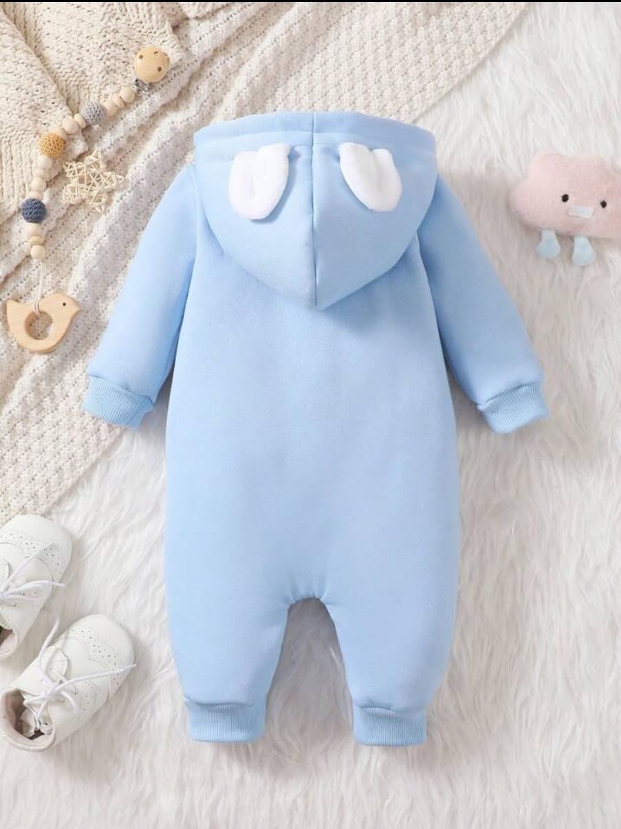 Unisex Cotton Fleece Romper with Clouds Embroidery - Image 3