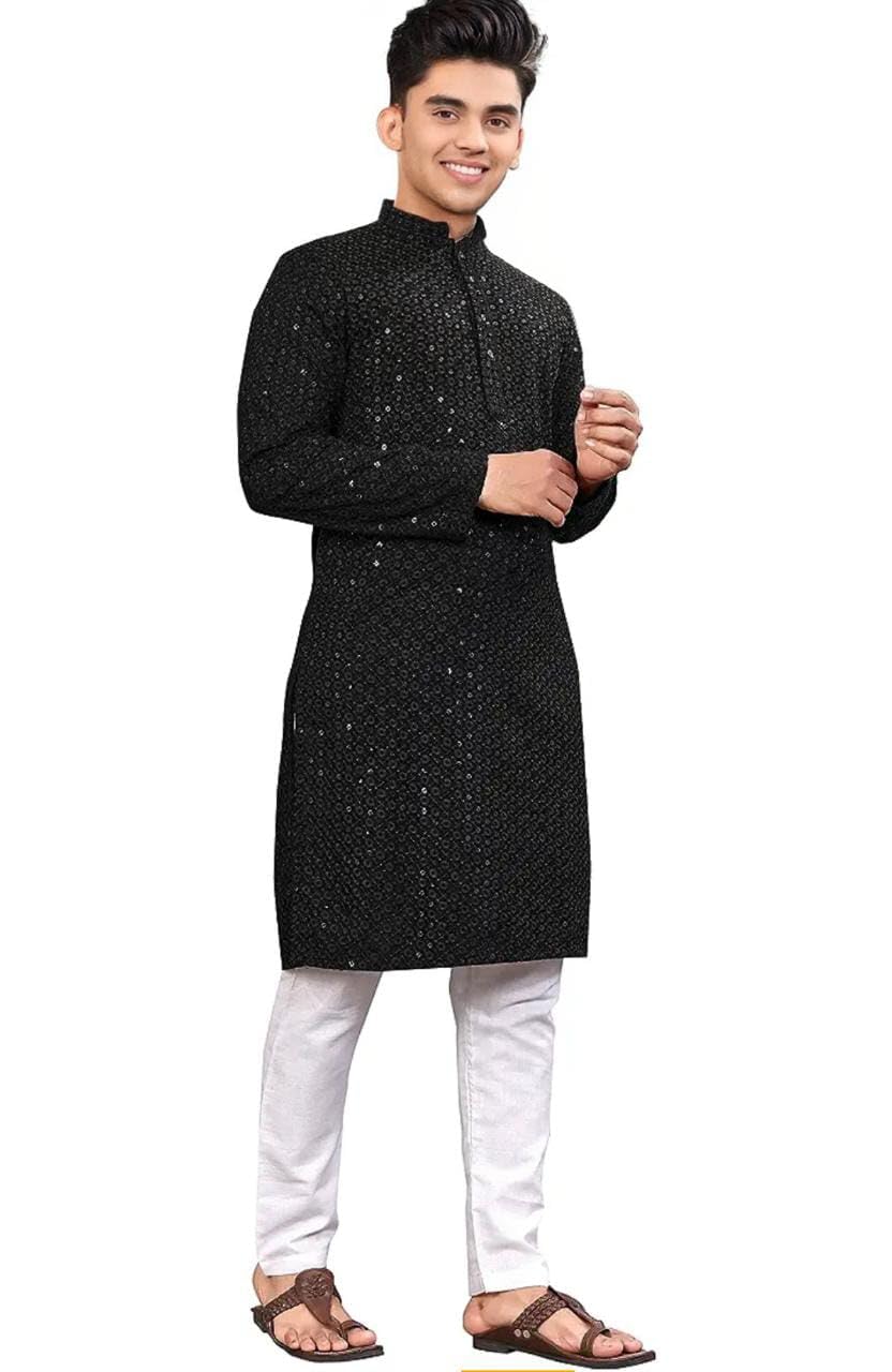 Trustous Men Lucknowi Kurta Black - Image 2