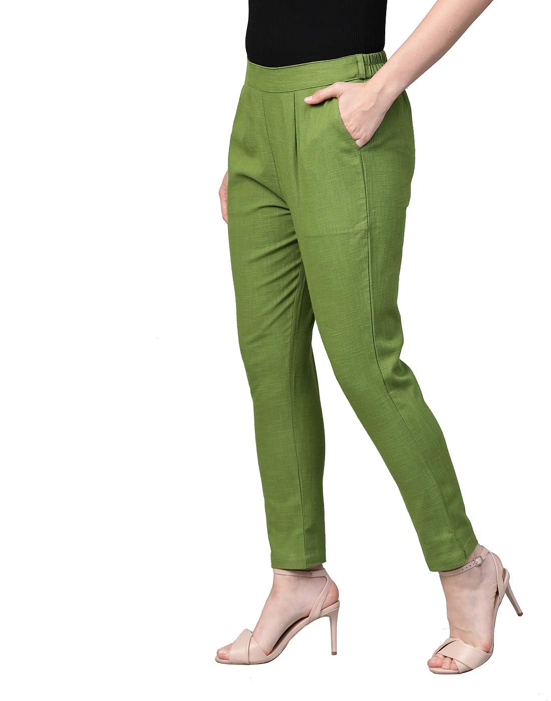 Yash Women's Cotton Slub Trouser - Green - Image 3