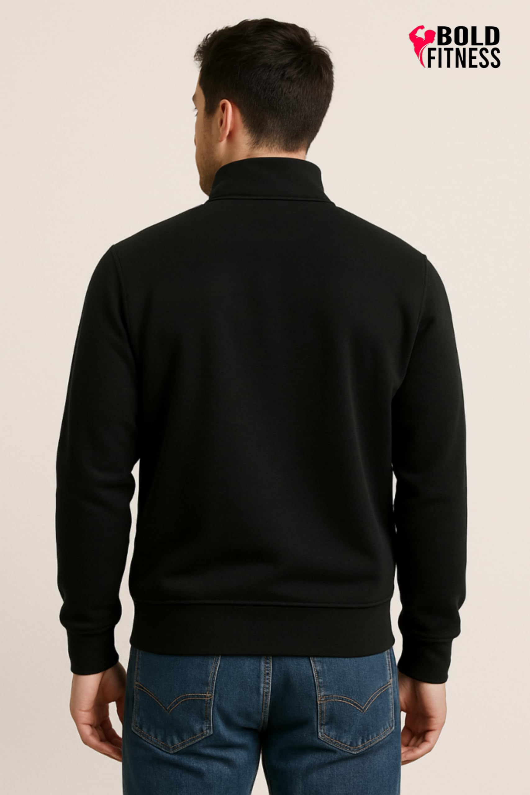 BOLD FITNESS Men's Black Quarter-Zip Fleece Sweatshirt - Image 2