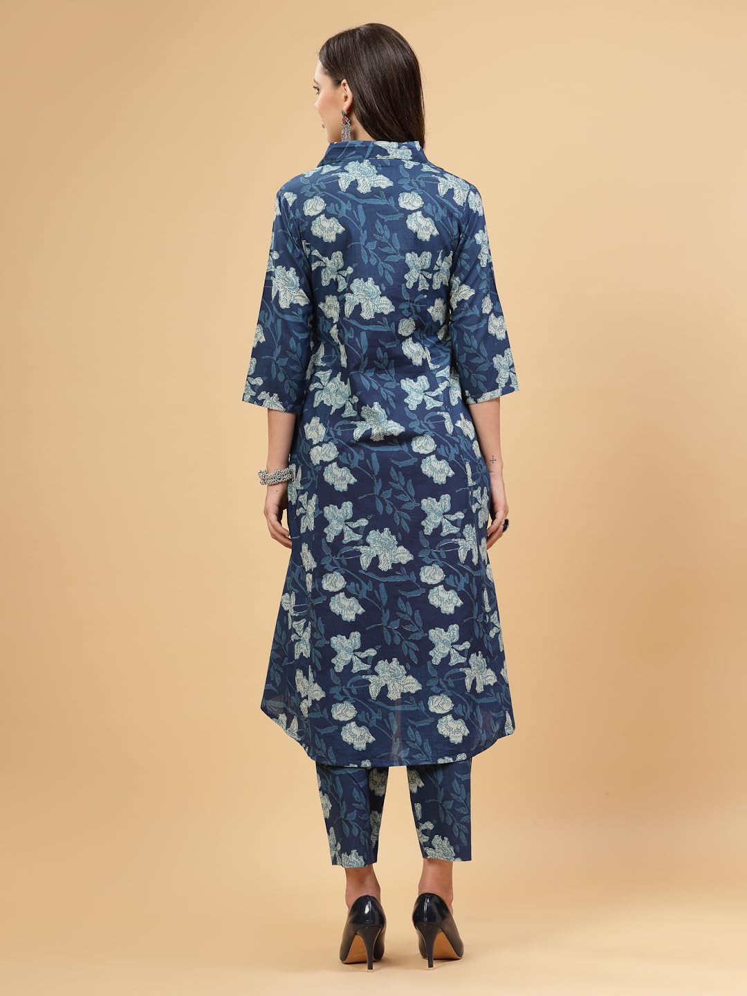 GarbGlide Women Cotton Floral Kurta Pant Suit - Blue - Image 5