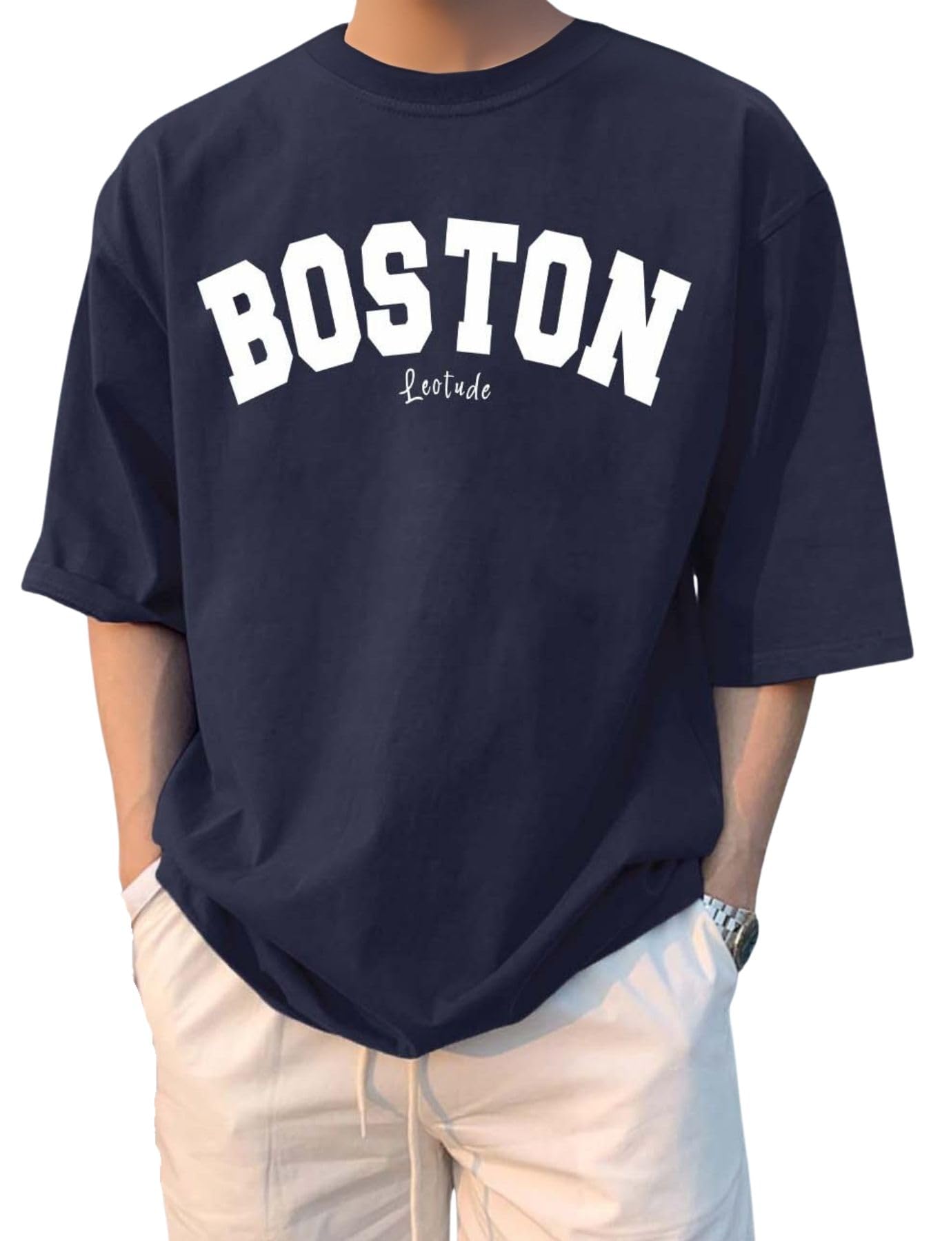 LEOTUDE Men's Graphic T-Shirt - Navy Blue