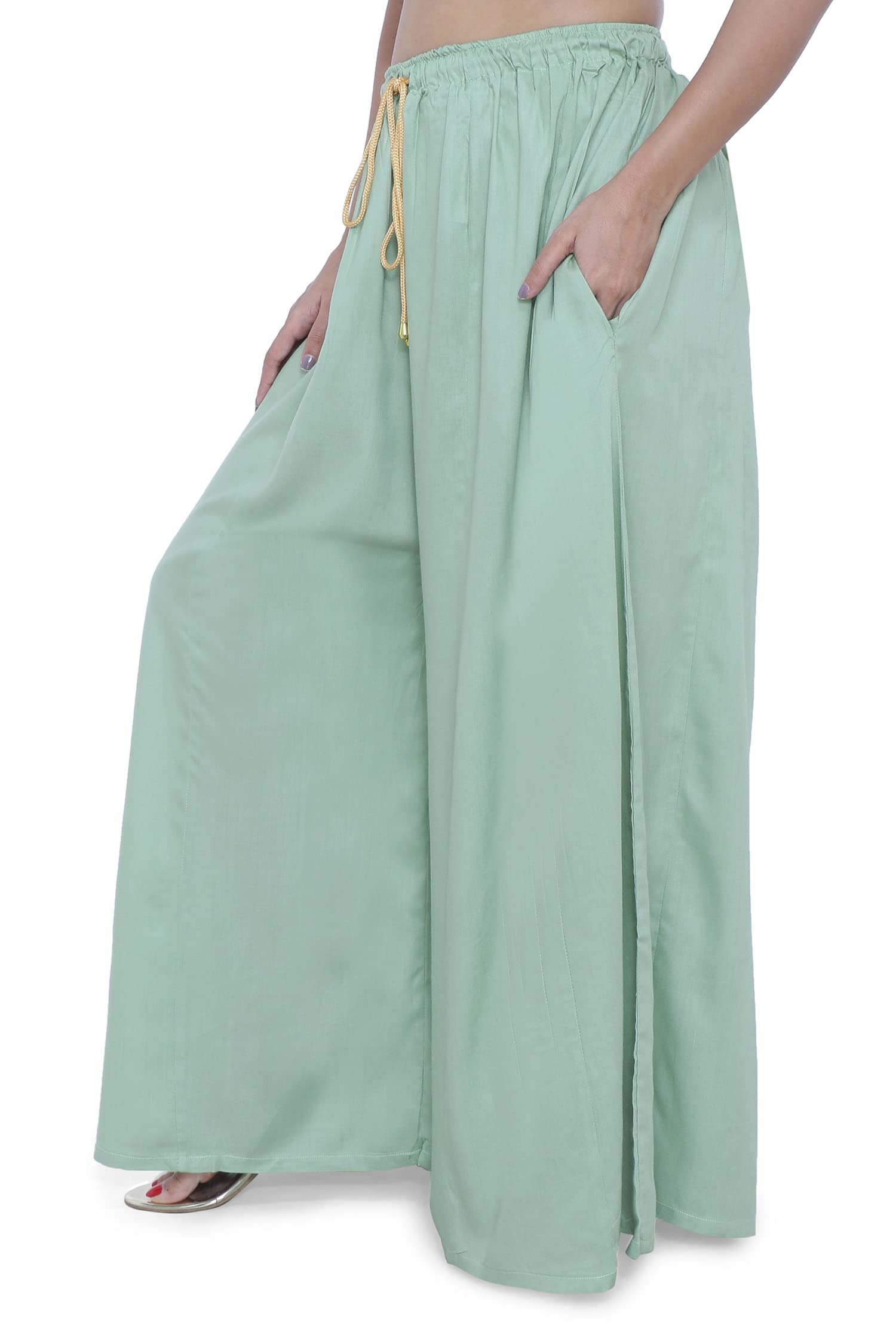 Ayesha Creations Women Rayon Flared Palazzos - Pista Green - Image 2