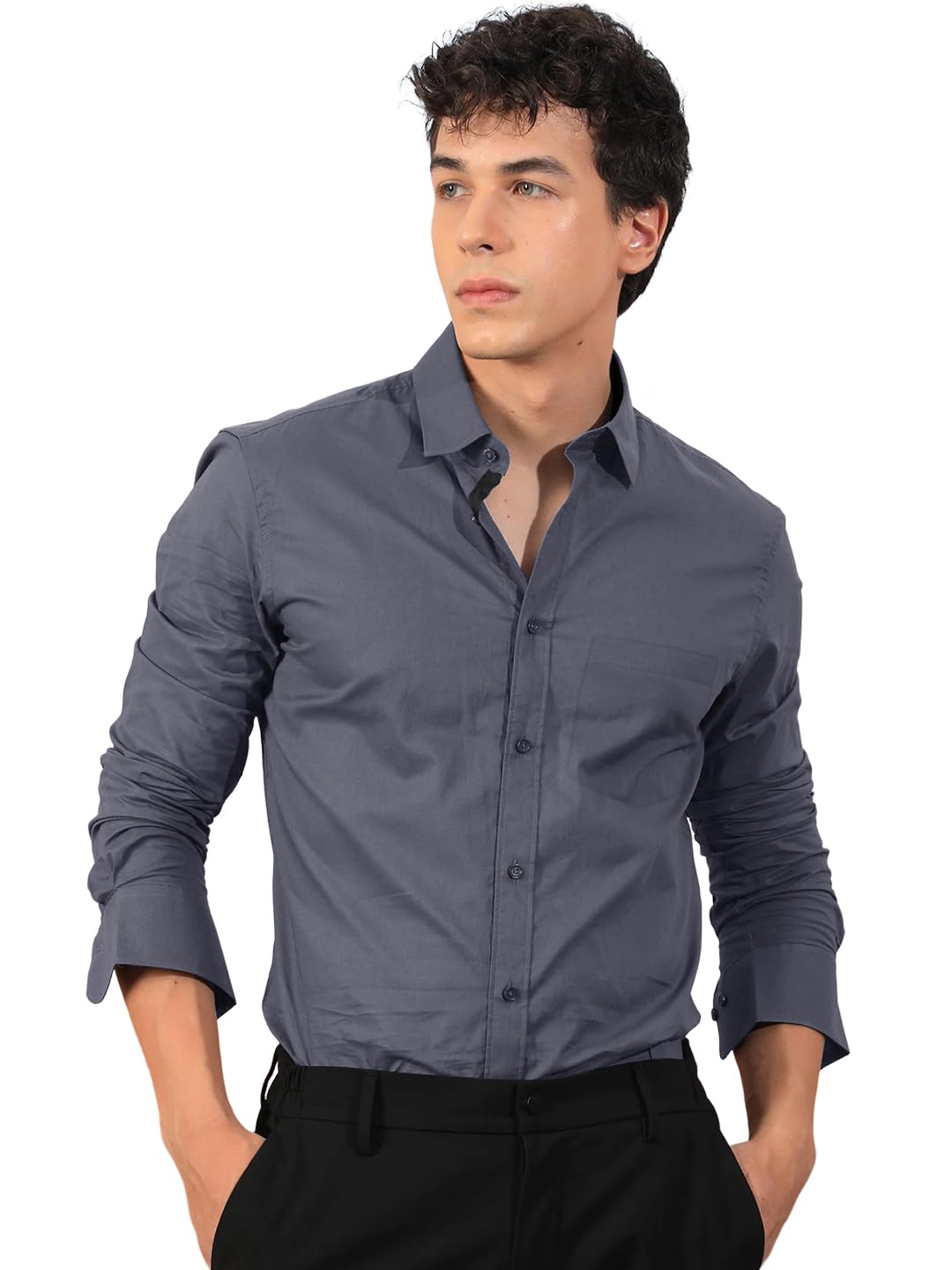 Pinkmint Grey Button Down Shirt for Men