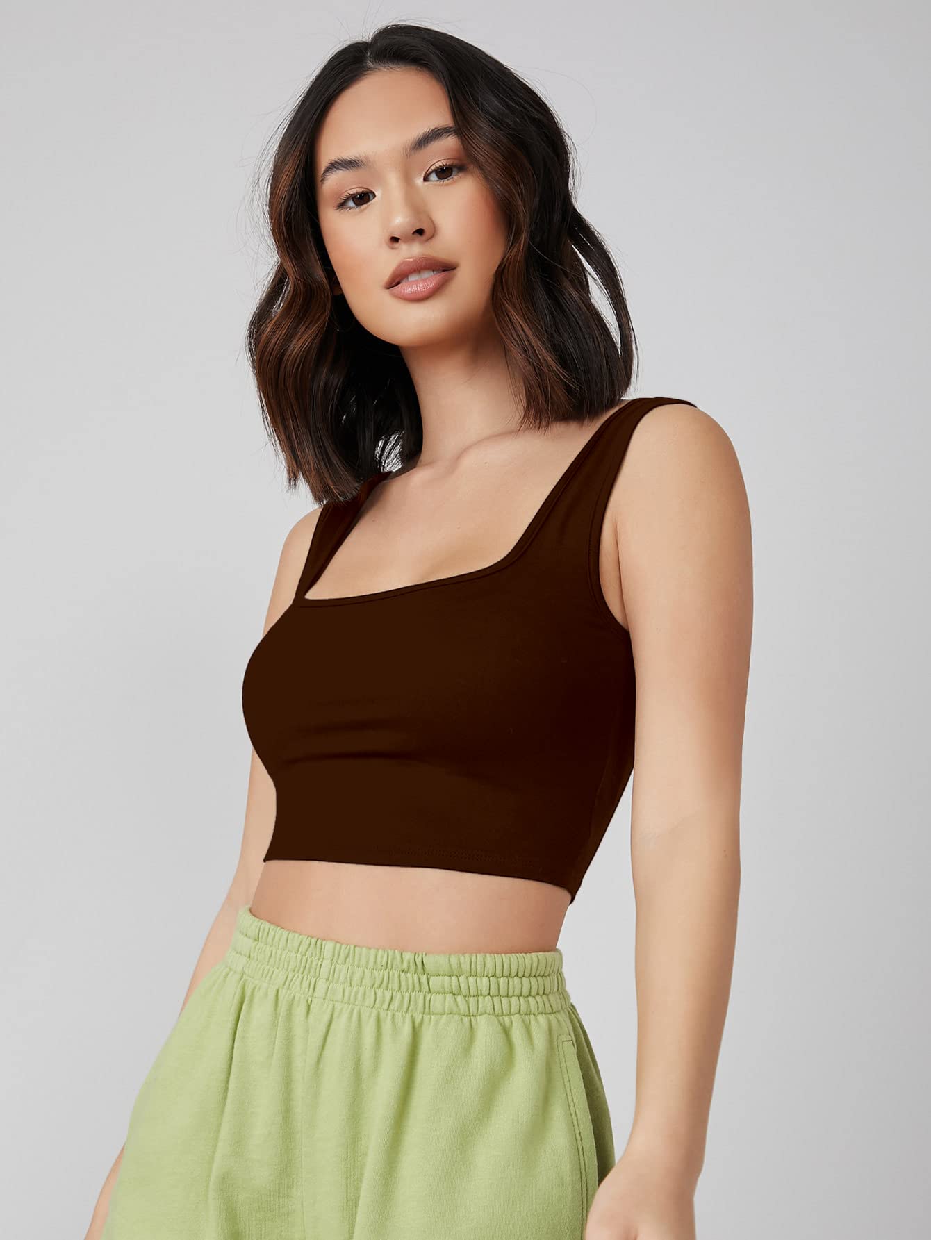 Aahwan Brown Ribbed Square Neck Crop Tank Top for Women - Image 3