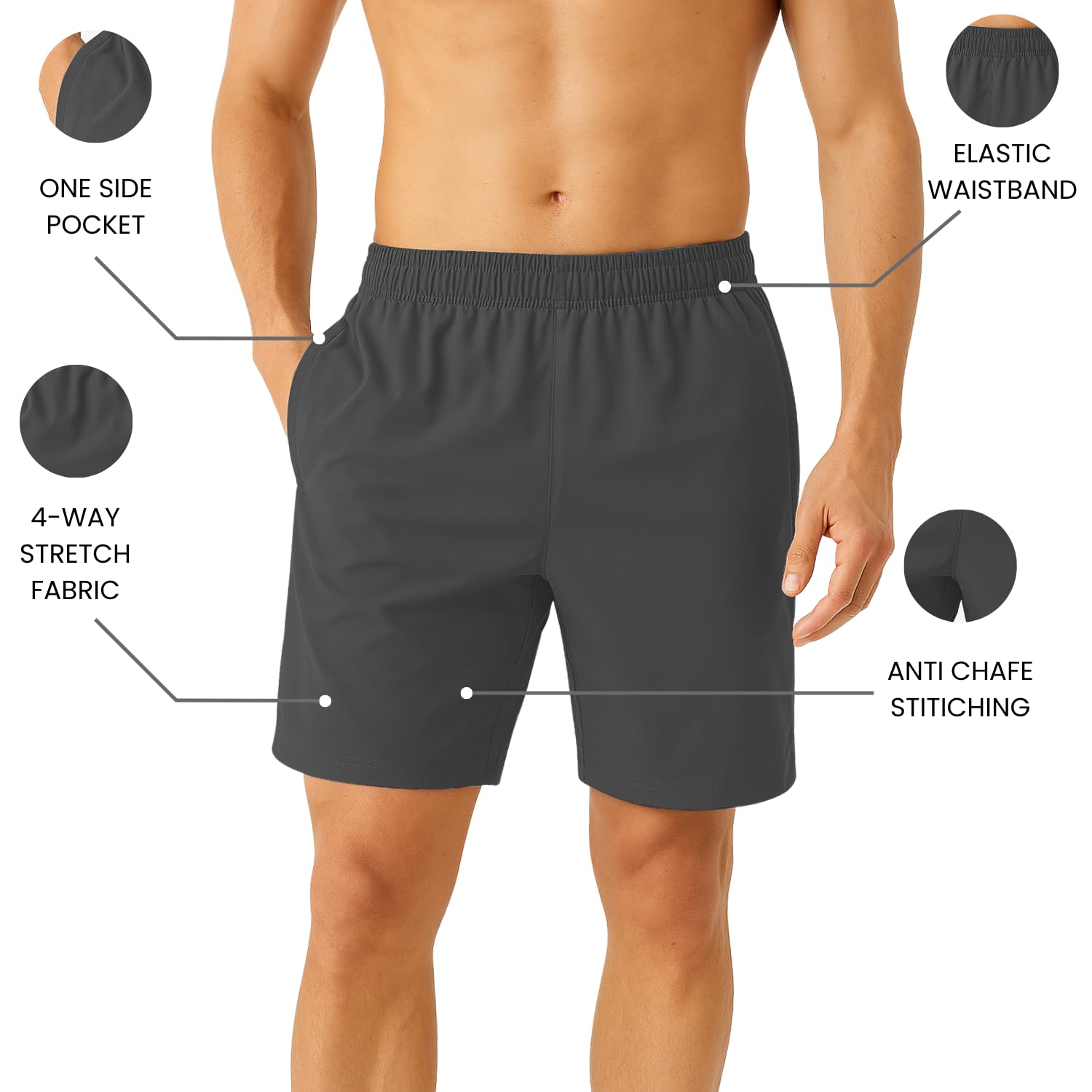 NINQ Men's Grey Workout Shorts - Quick Dry - Image 2