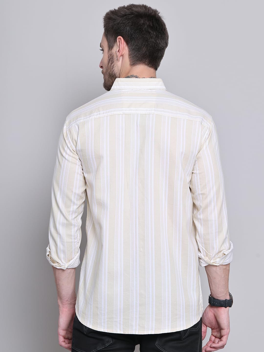 Majestic Man Classic Slim Fit Striped Cotton Shirt - Lemon - Image 3
