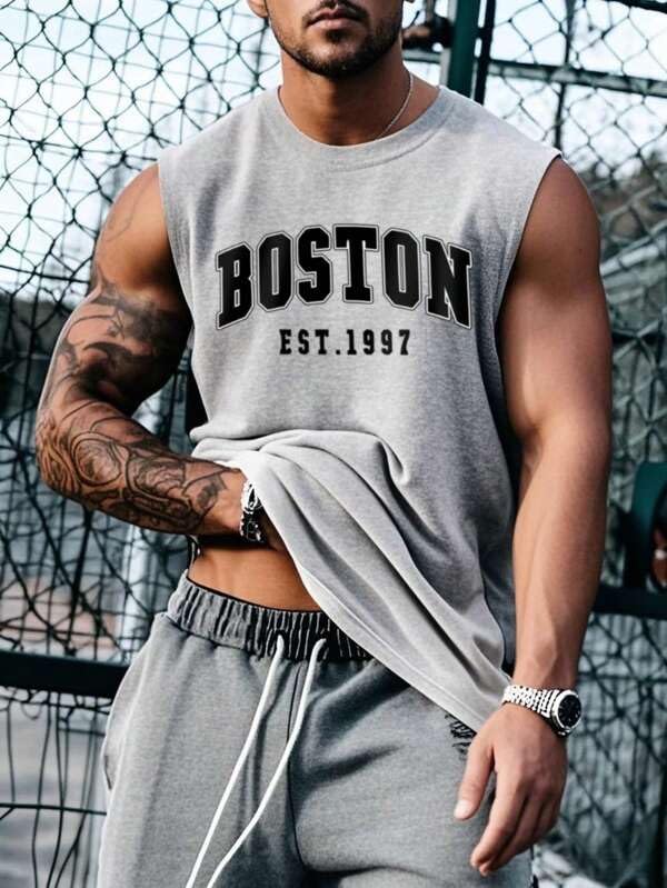 The Fashion Men's Cotton Blend Gym Tank Top - Light Grey - Image 5