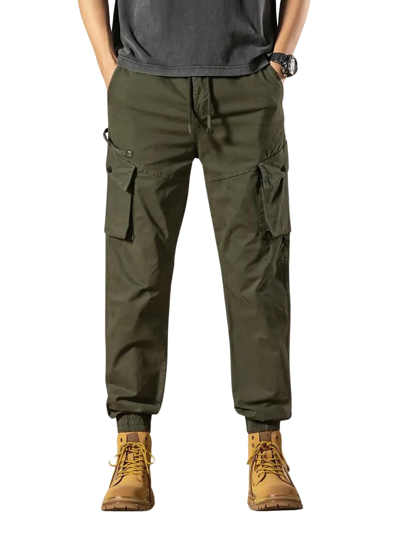 Lymio Men Green Cotton Cargo Pants