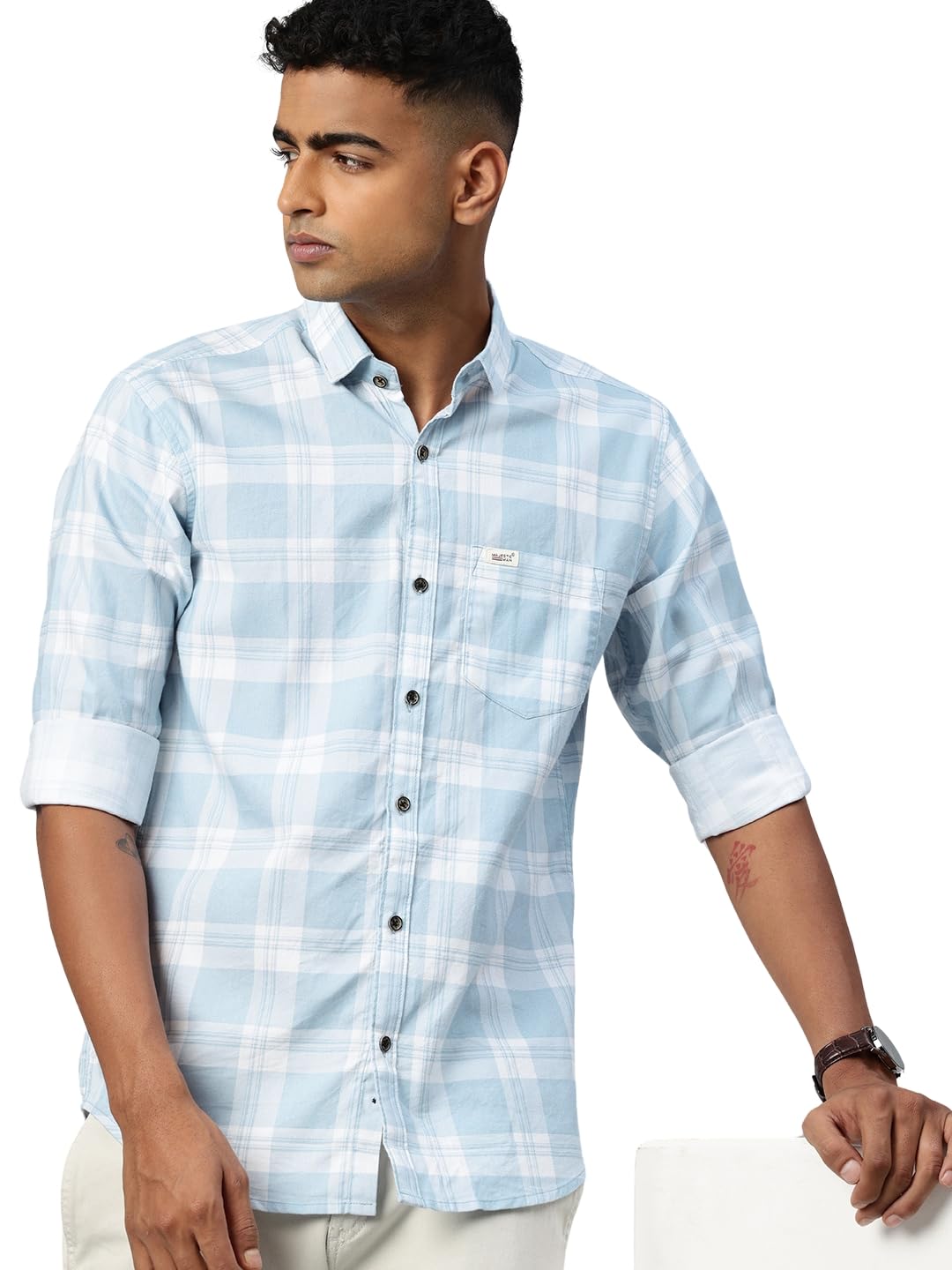 Majestic Man Checked Casual Shirt - Light Blue