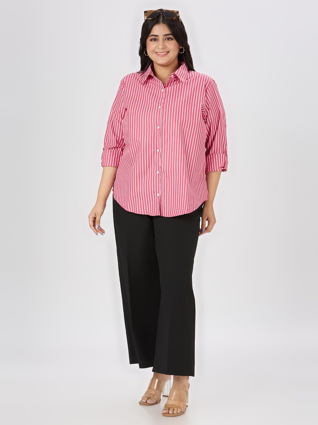 Style Quotient Women Red White Stripe Formal Shirt - Image 5