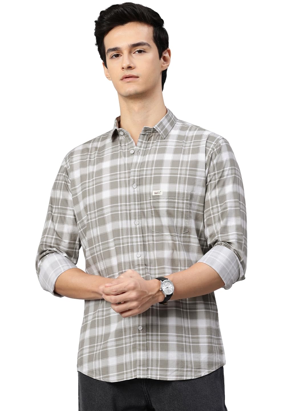 Majestic Man Checked Cotton Shirt - Dusty Olive