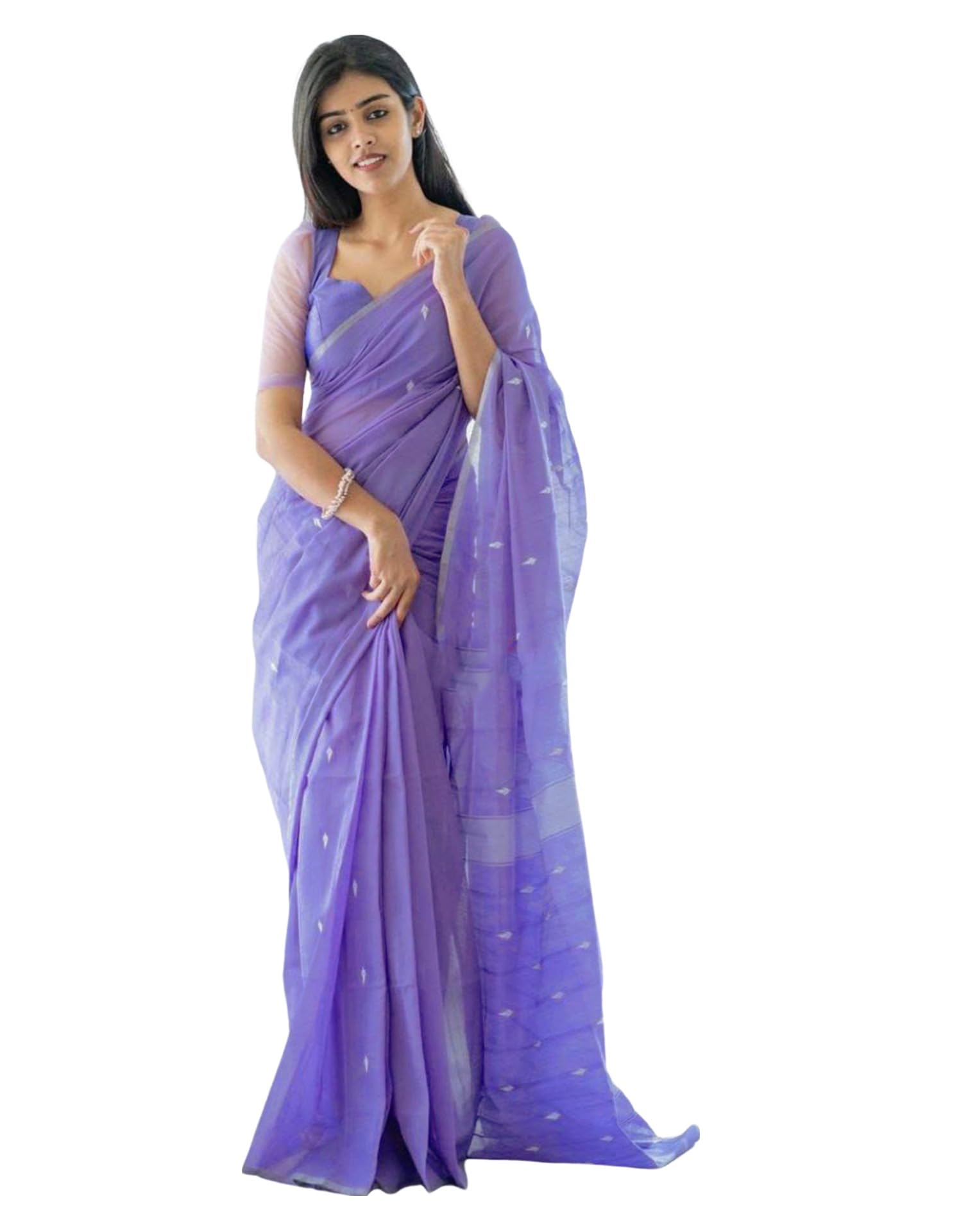 SIRIL Women's Jacquard Cotton Saree - Lavender