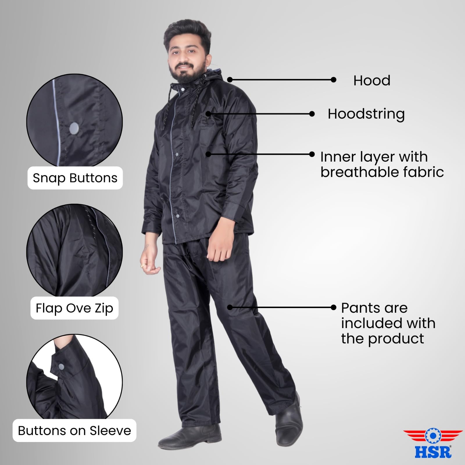 HSR Men's Waterproof Raincoat - Black - Image 3