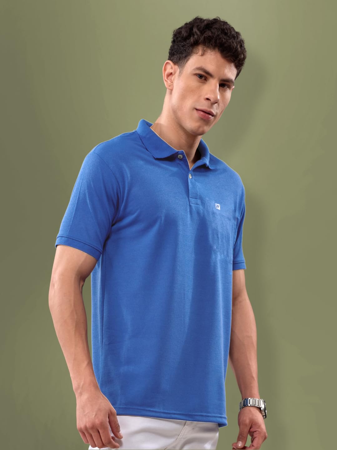 Lux Men Polo T-Shirt - Bright Blue Cotton - Image 5