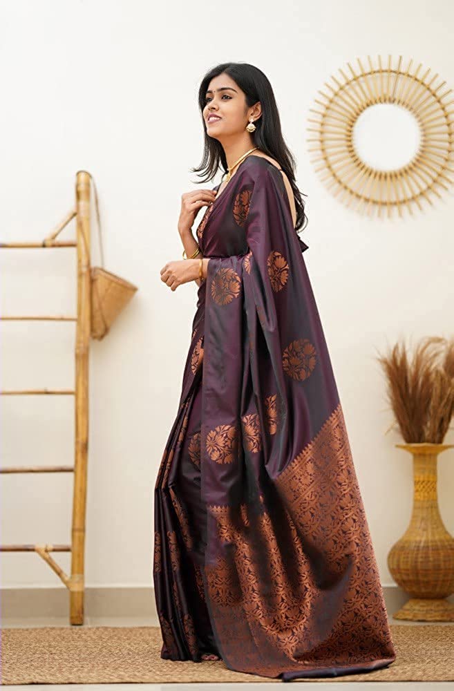 Banarasi Silk Saree - Maroon Copper Zari - Image 2