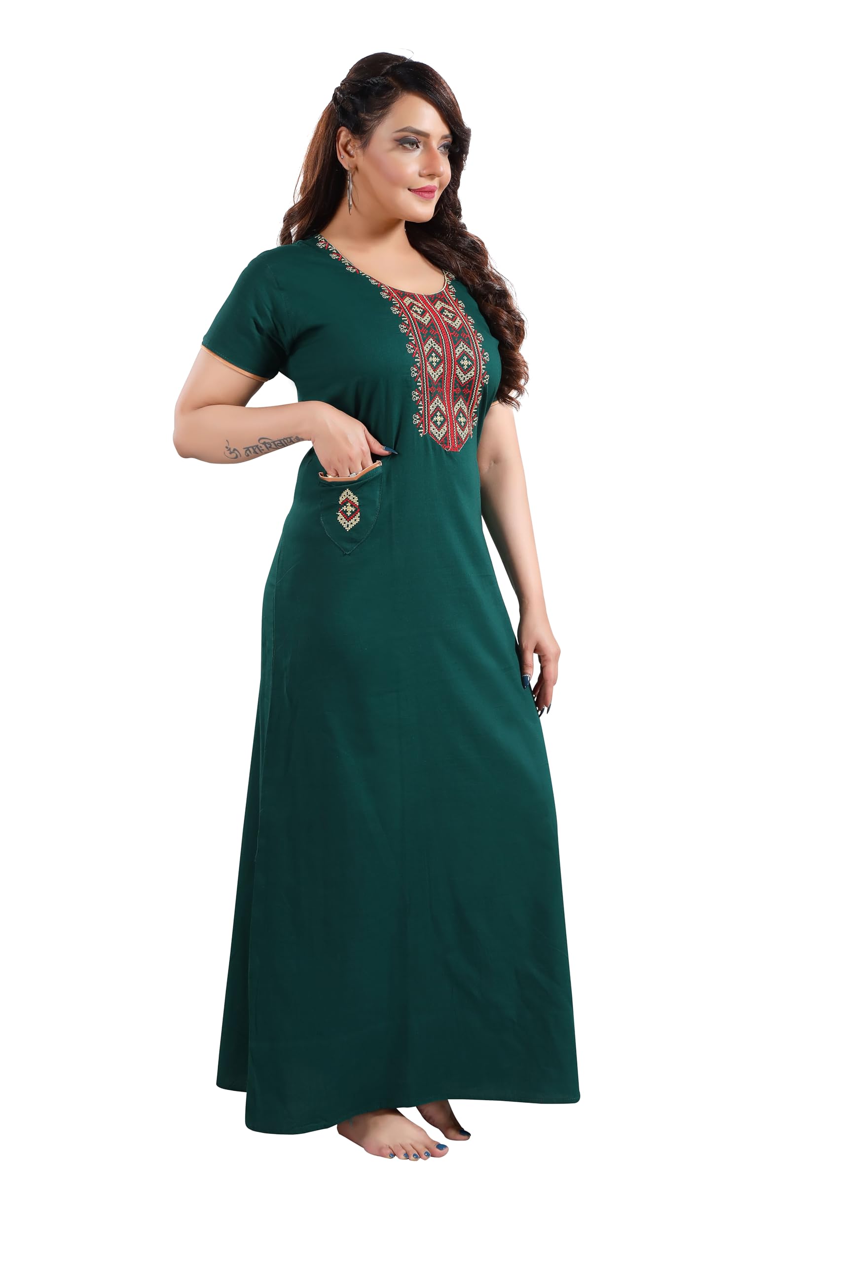 TRUNDZ Women Cotton Maxi Printed Nighty - Green - Image 3