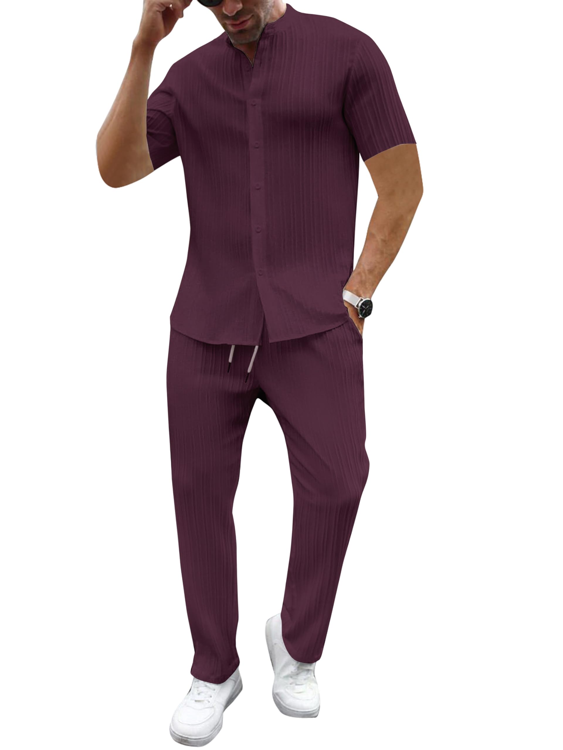 GURIK Men's Night Suit Pajama Set - Wine Sugarcane