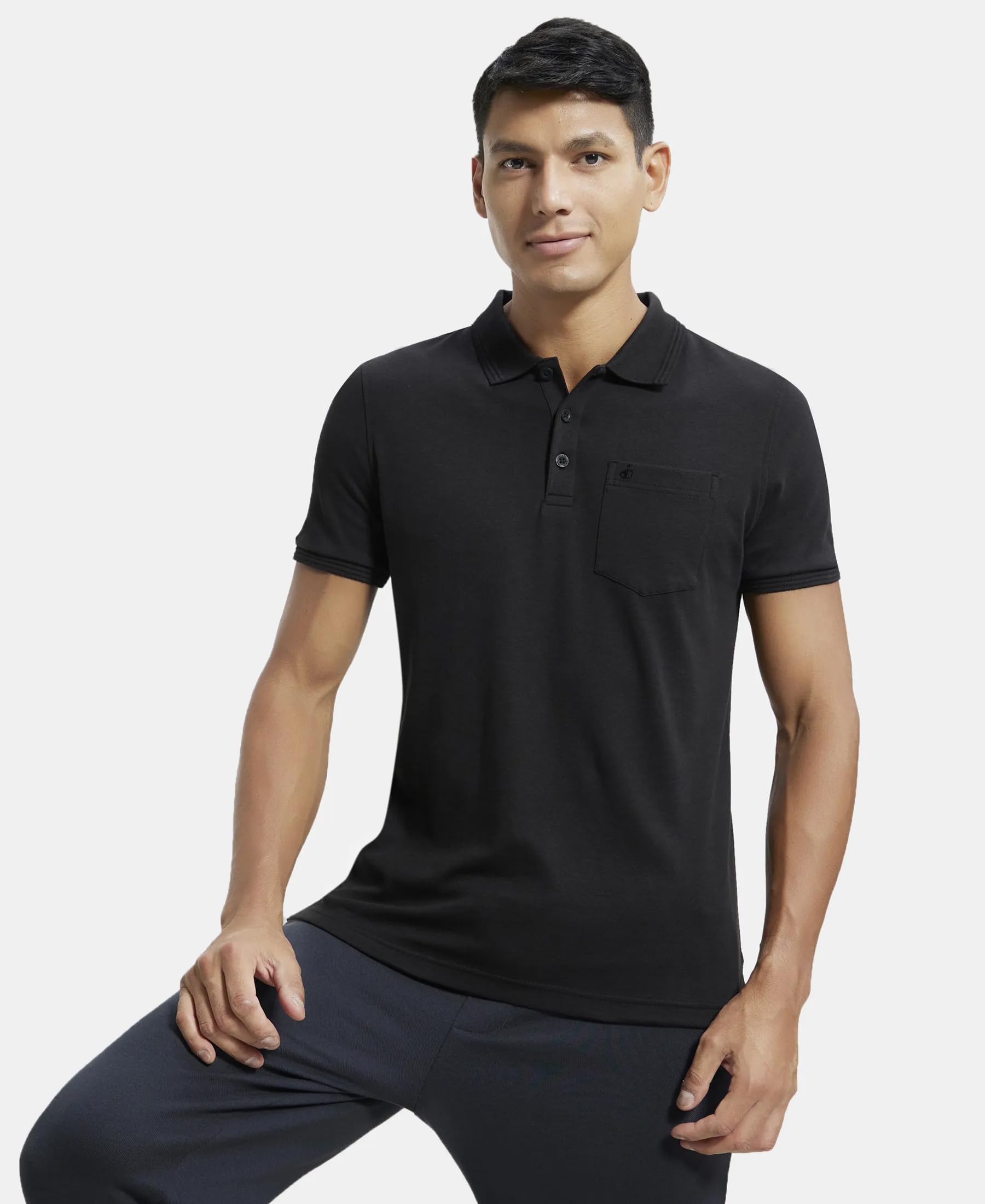 Jockey Men's Polo T-Shirt with Chest Pocket - Black - Image 5