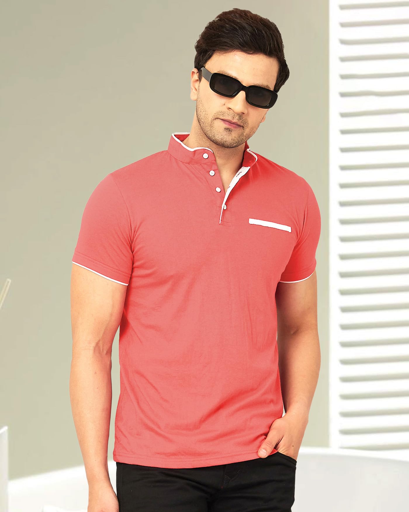 AUSK Men's Peach Henley T-Shirt - Image 3