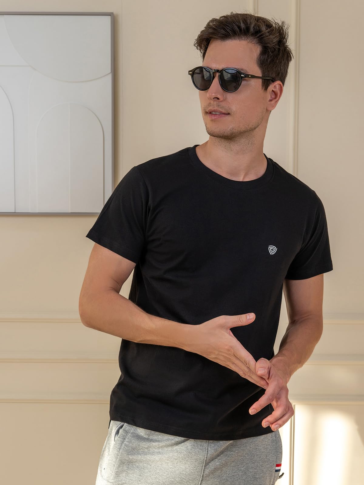 Lux Cozi Men's Black and White Round Neck T-Shirt - Image 2