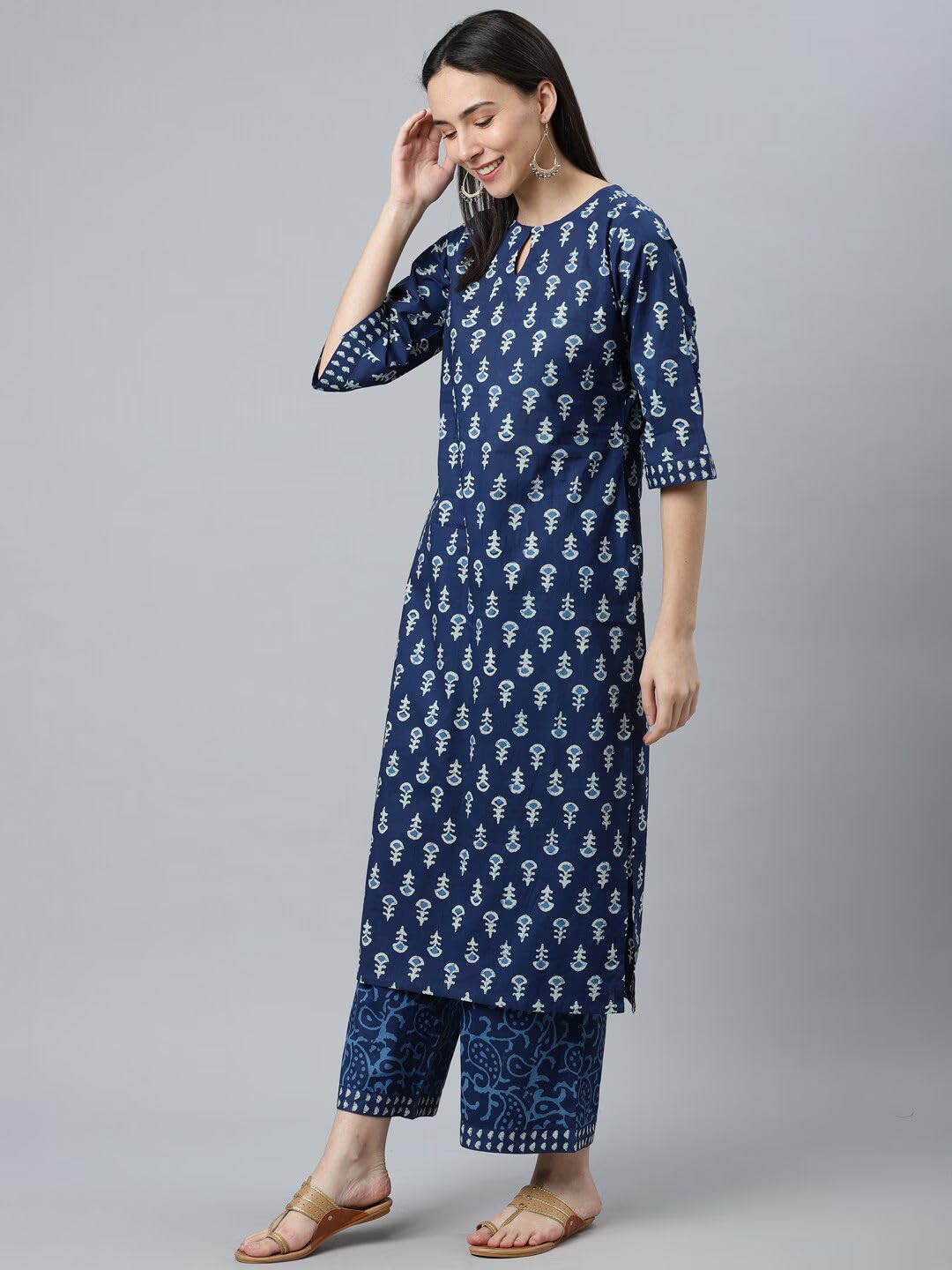 Amayra Women's Cotton Printed Kurta Set - Blue - Image 4
