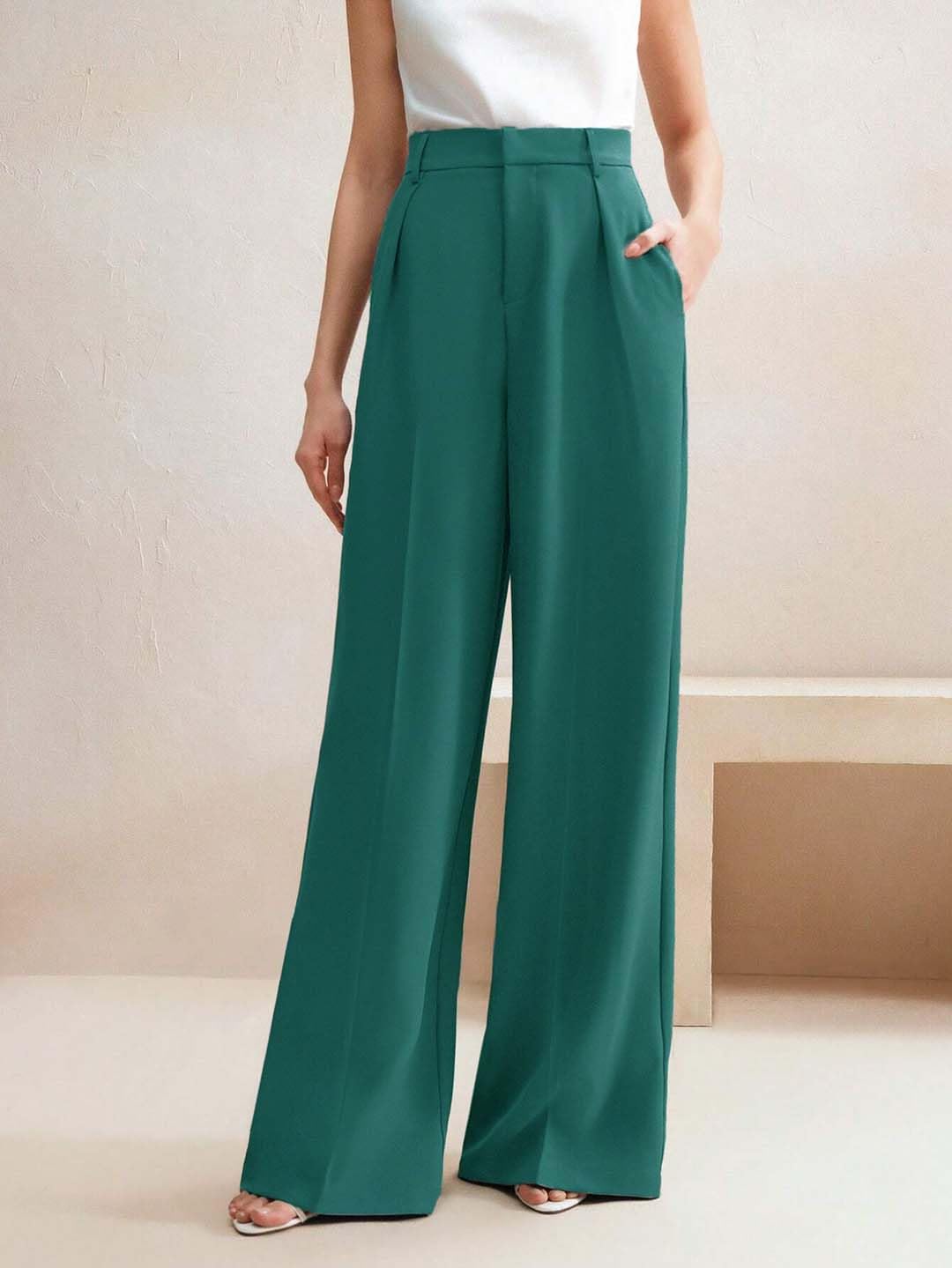 KOTTY Women's Wide Leg Trousers - Green - Image 3