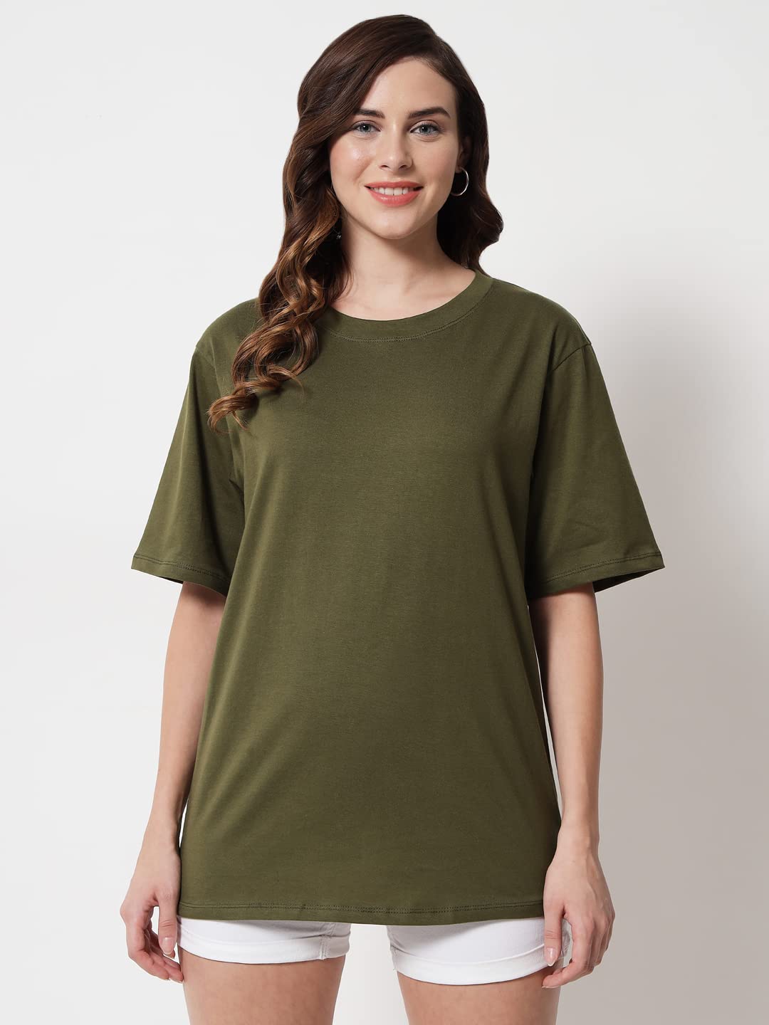 Oversized Cotton T-Shirt for Women - Black & Army - Image 3
