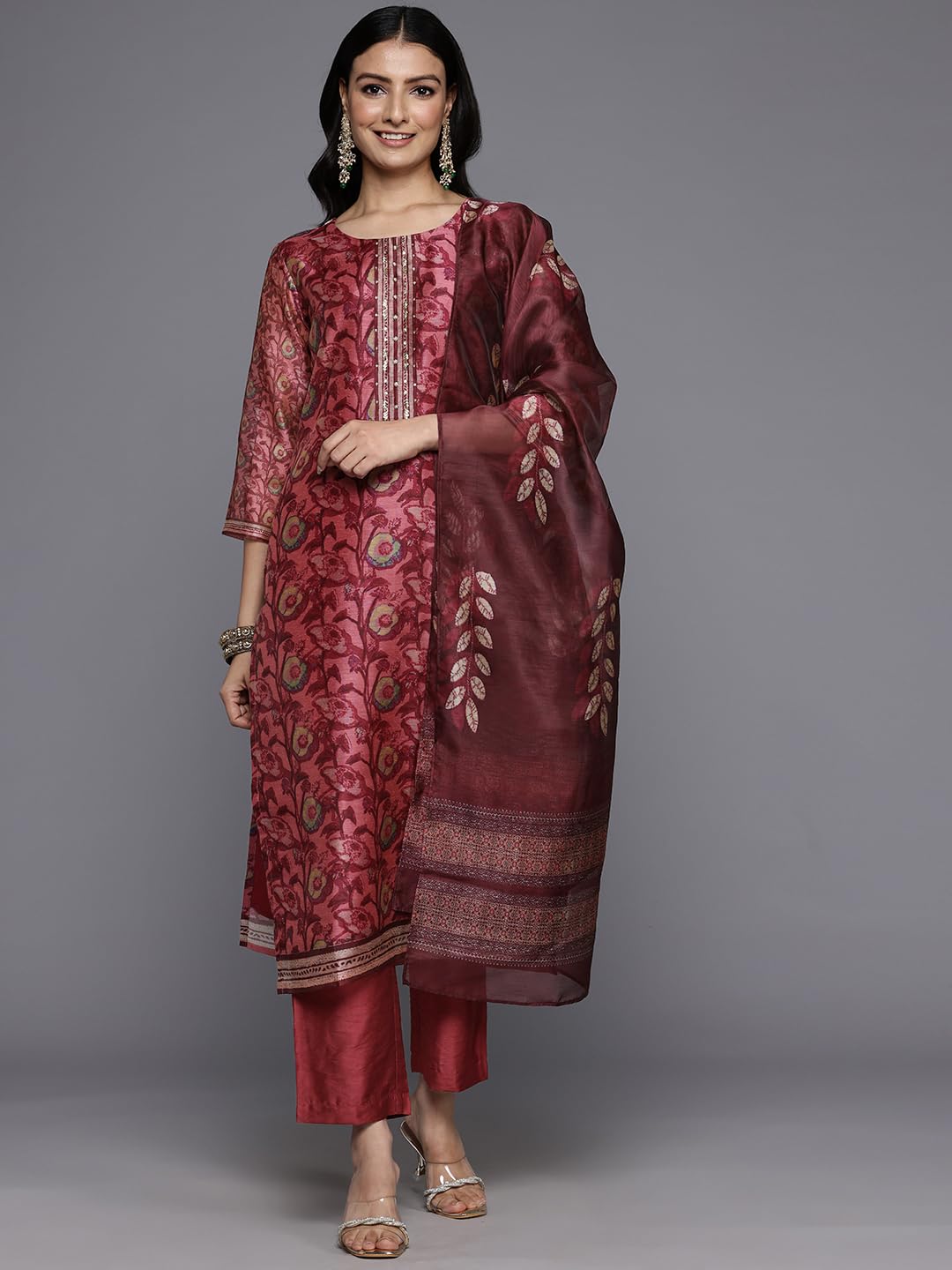 Varanga Kurta Trouser Set with Red Dupatta - Image 2