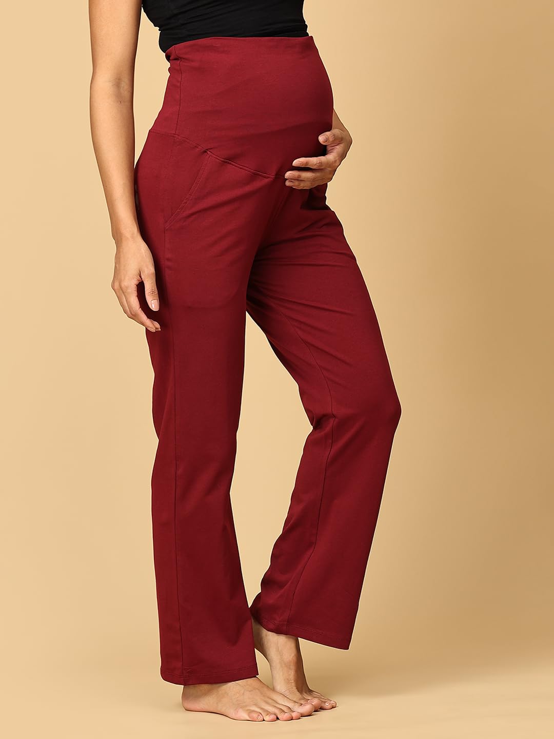 The Mom Store Maternity Track Pants - Maroon Navy Black - Image 3